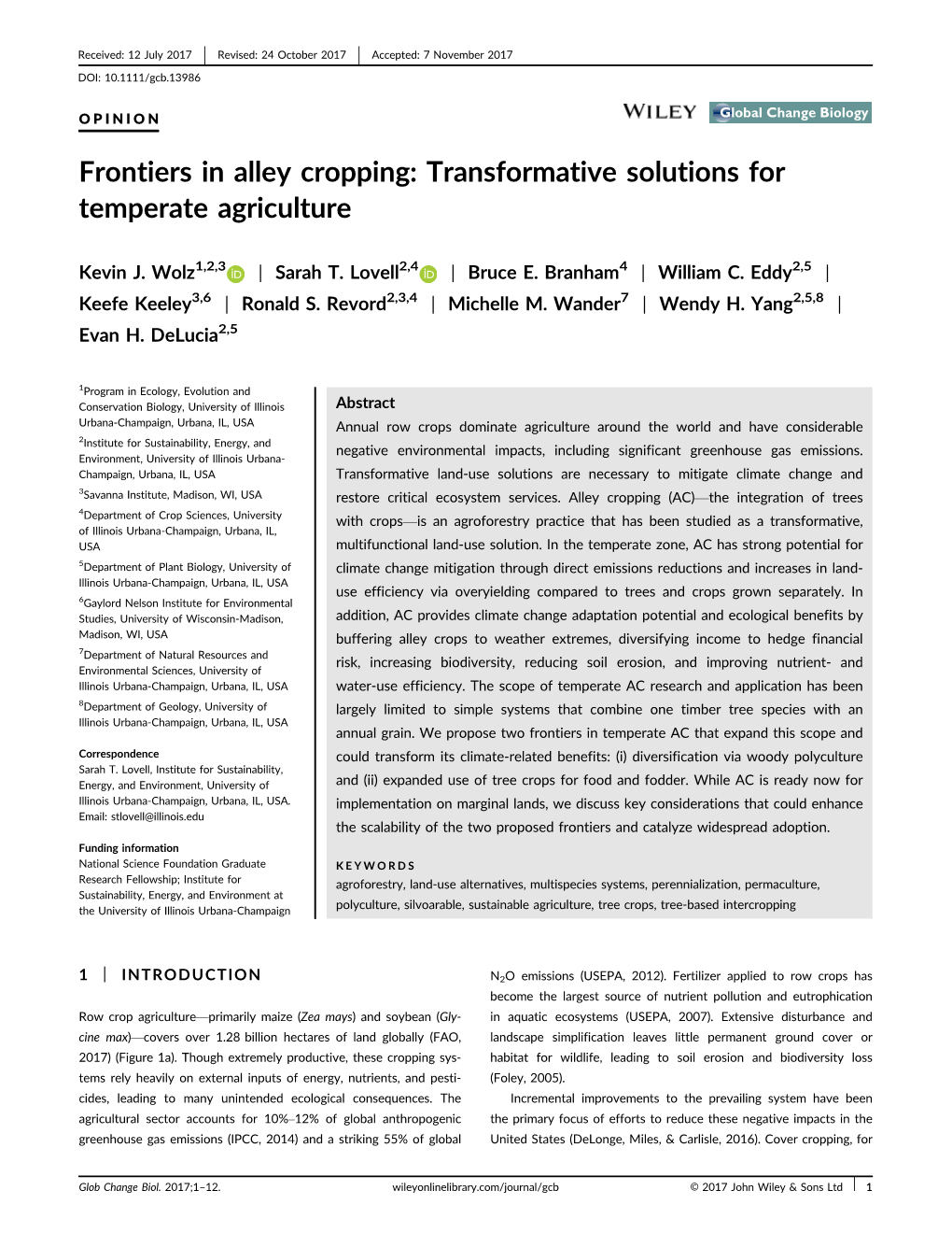 Frontiers in Alley Cropping: Transformative Solutions for Temperate Agriculture