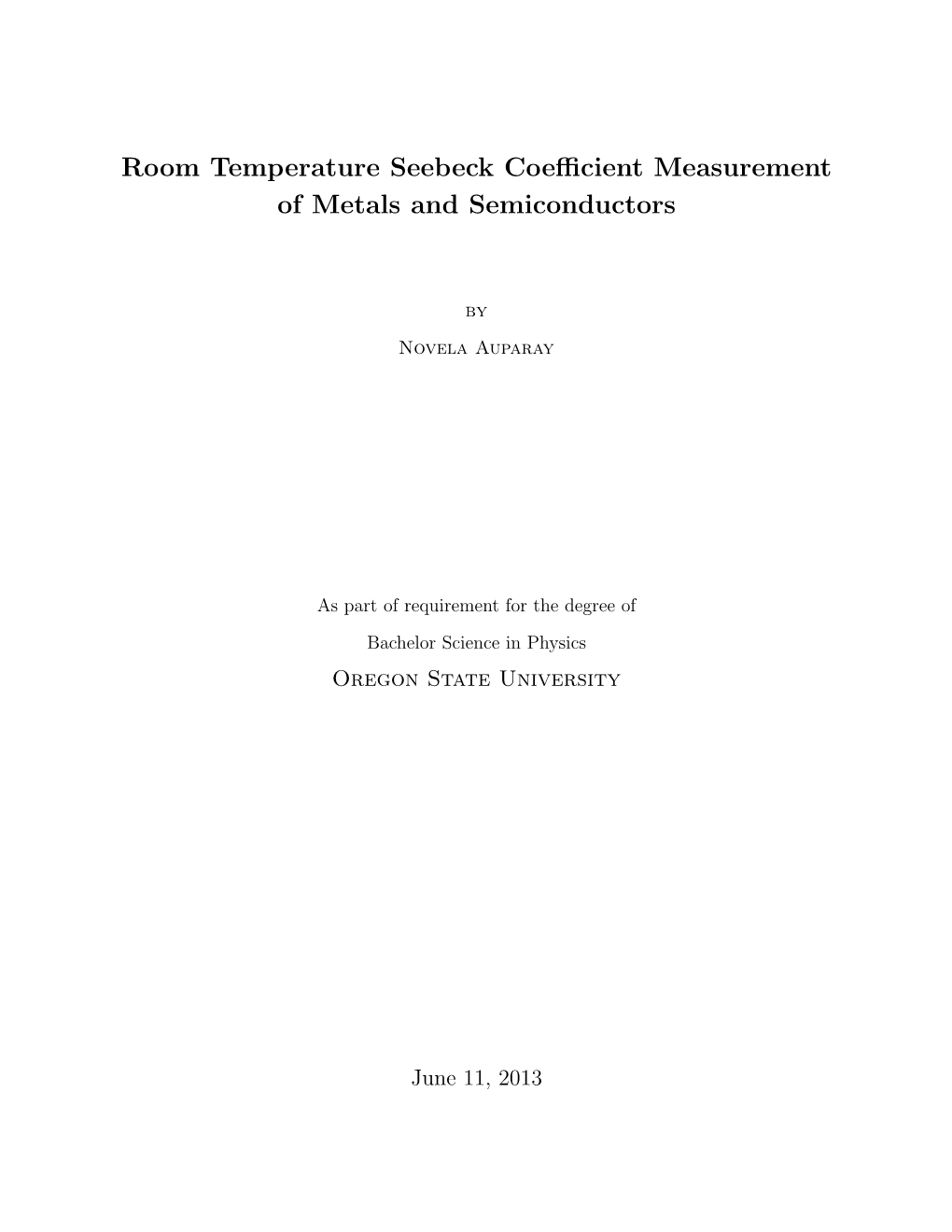 Room Temperature Seebeck Coefficient Measurement of Metals and Semiconductors