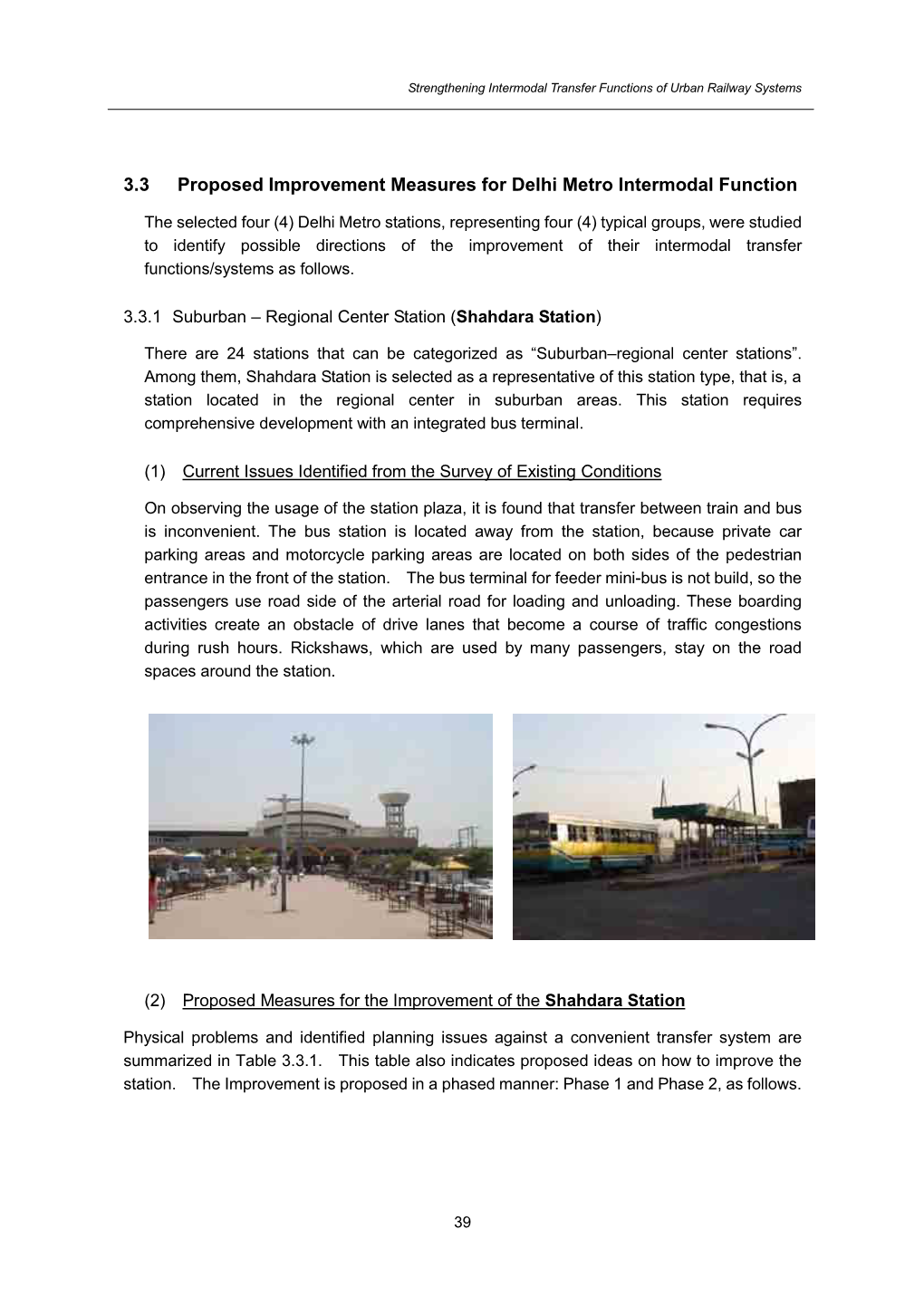 3.3 Proposed Improvement Measures for Delhi Metro Intermodal Function