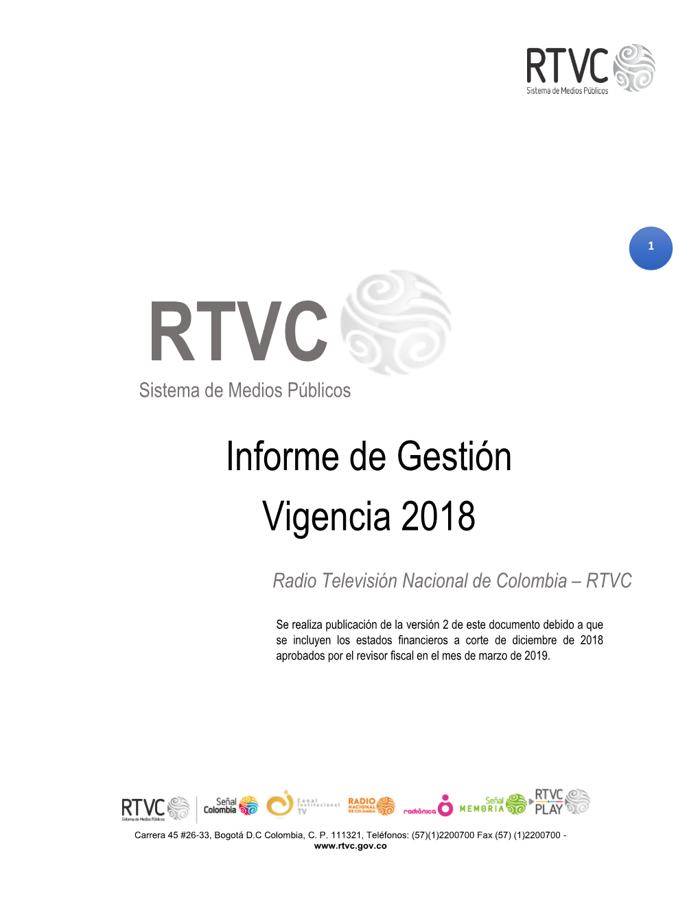 Informe De Gestión Vigencia 2018