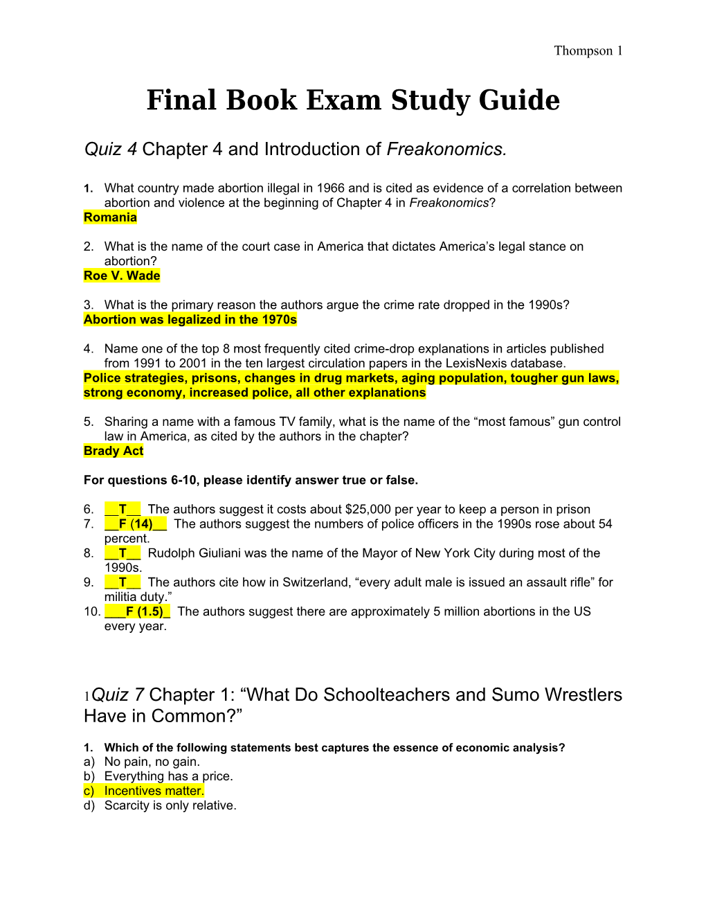 Final Book Exam Study Guide