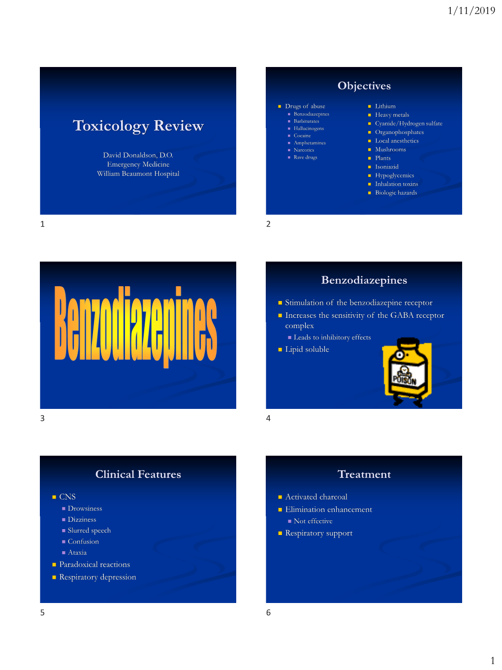 Toxicology Review ◼ Organophosphates ◼ Cocaine ◼ ◼ Amphetamines Local Anesthetics ◼ Narcotics ◼ Mushrooms David Donaldson, D.O