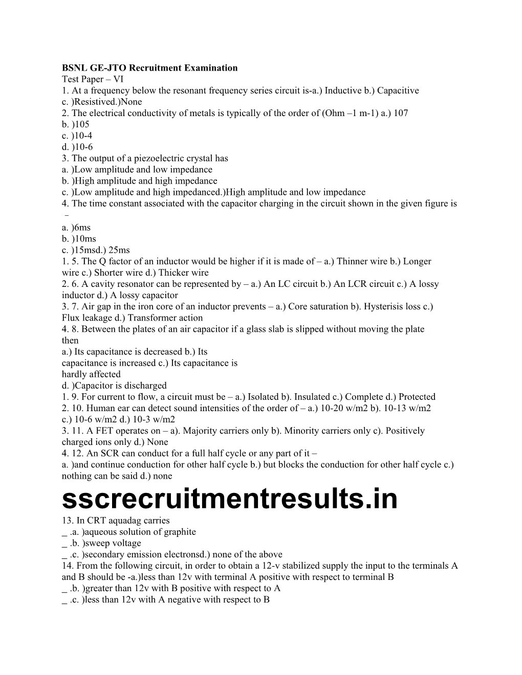 BSNL GE-JTO Recruitment Examination