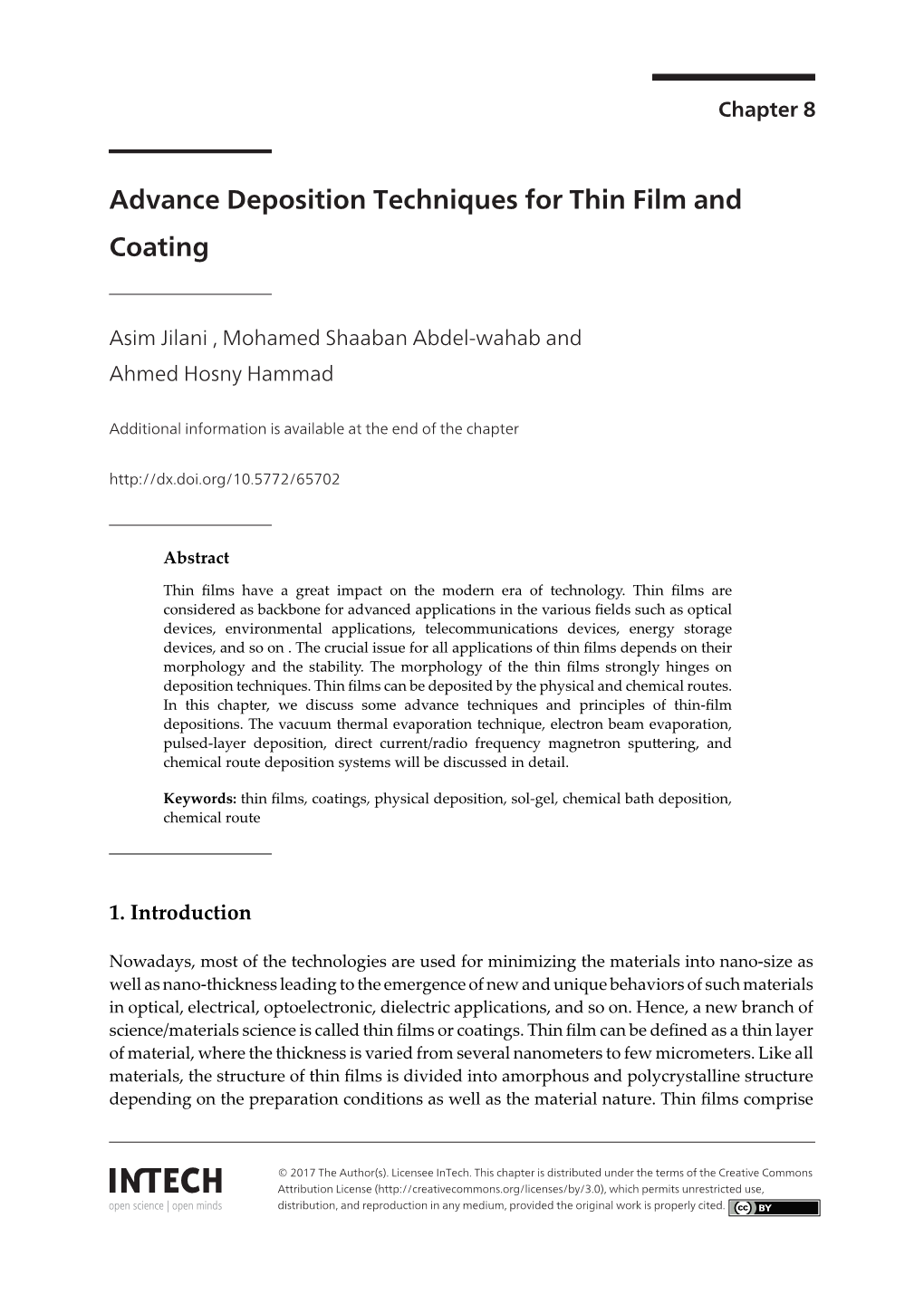 Advance Deposition Techniques for Thin Film and Coating 139