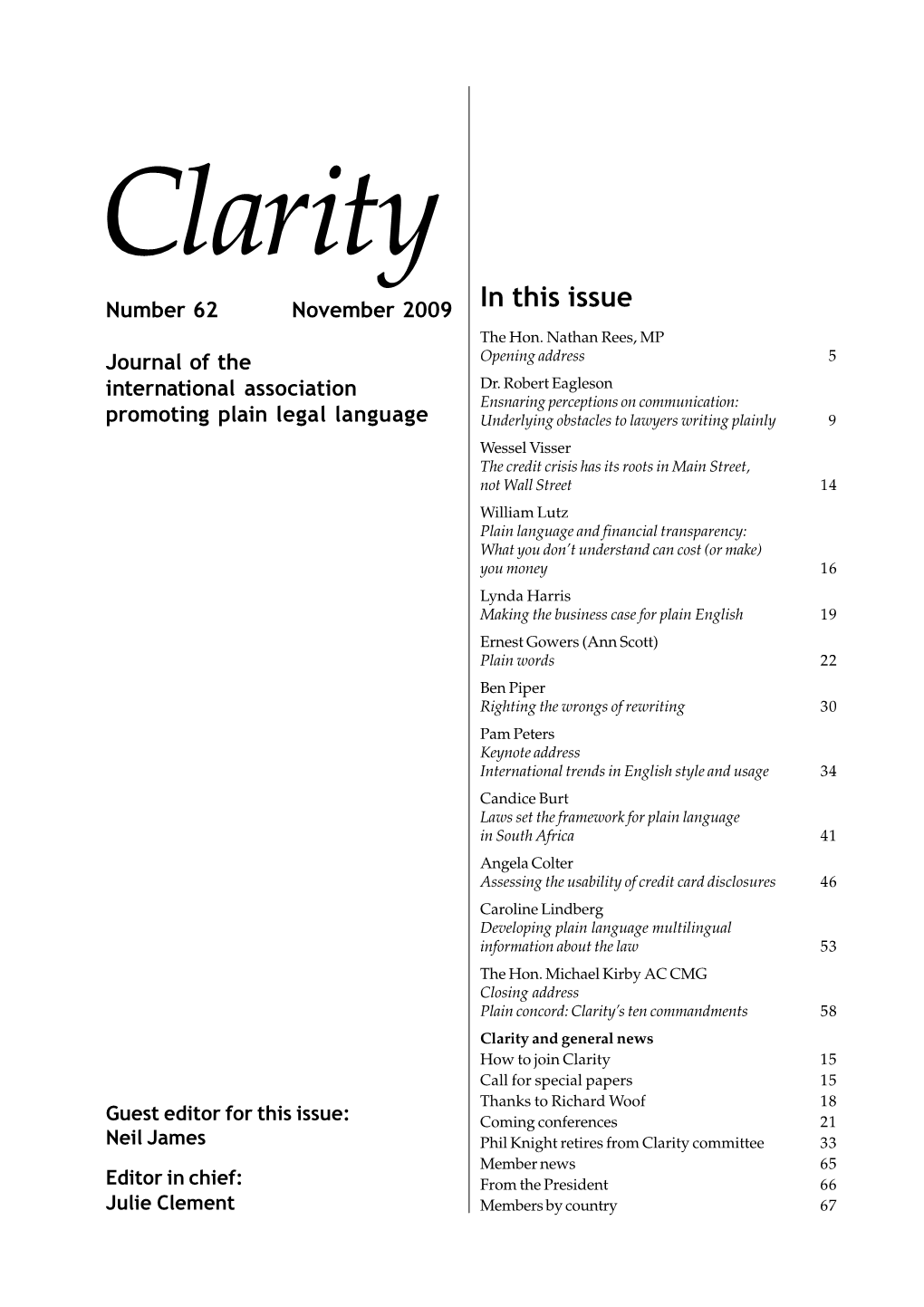 Published in the Clarity Journal 62