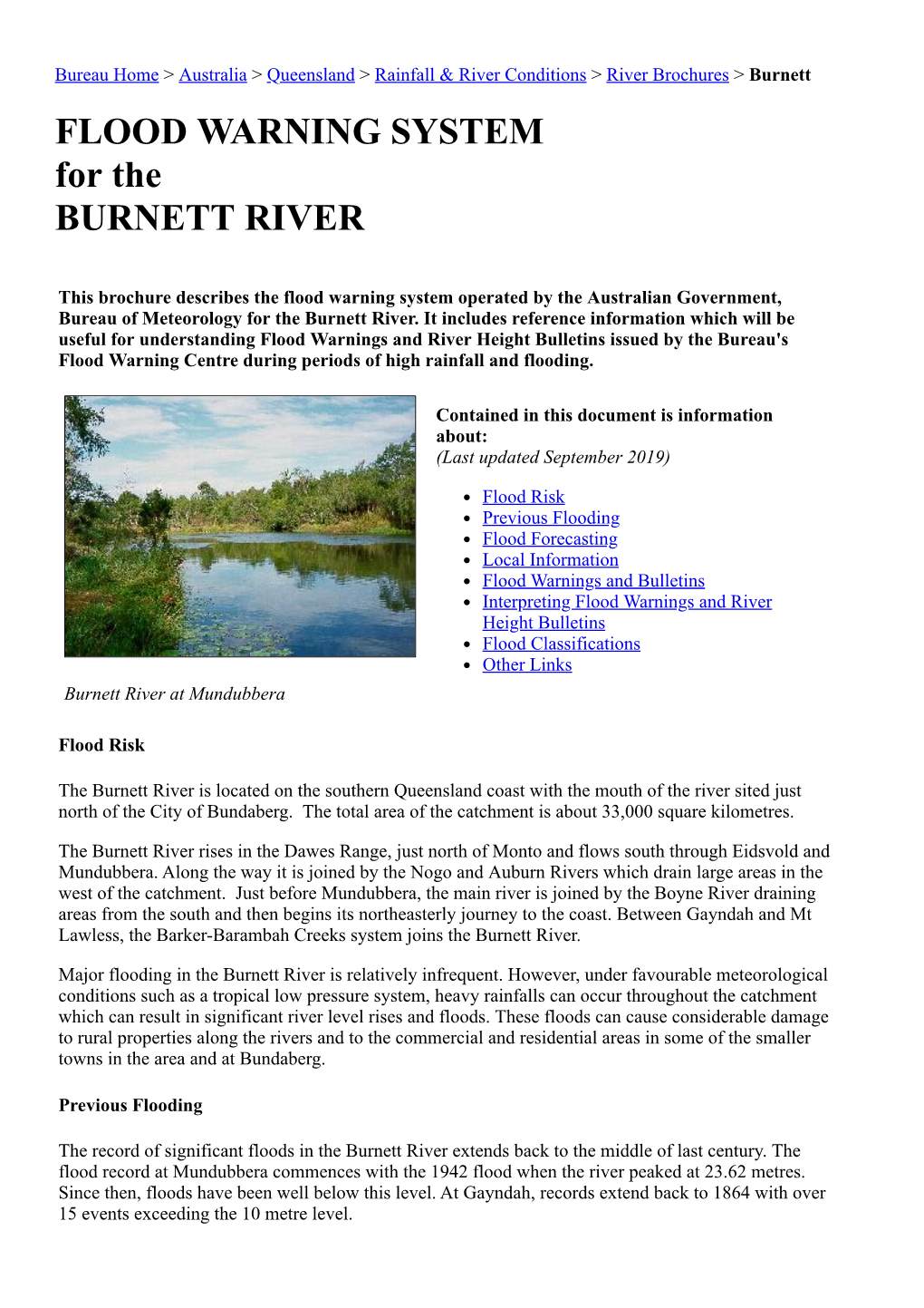 FLOOD WARNING SYSTEM for the BURNETT RIVER