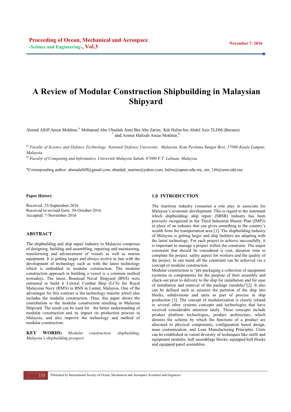 A Review of Modular Construction Shipbuilding in Malaysian Shipyard