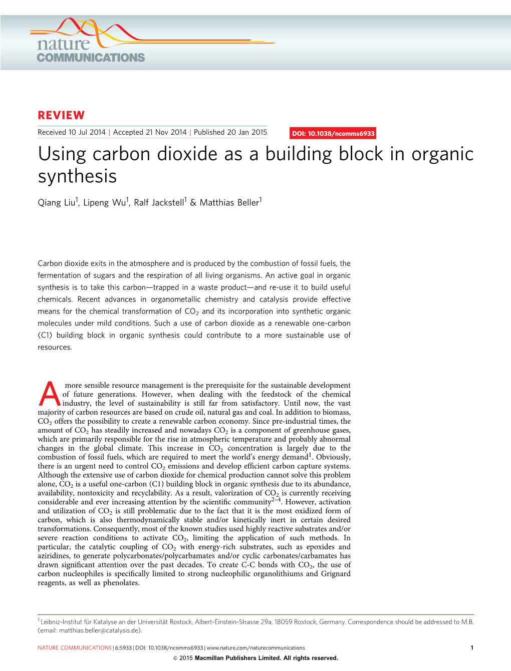 Using Carbon Dioxide As a Building Block in Organic Synthesis