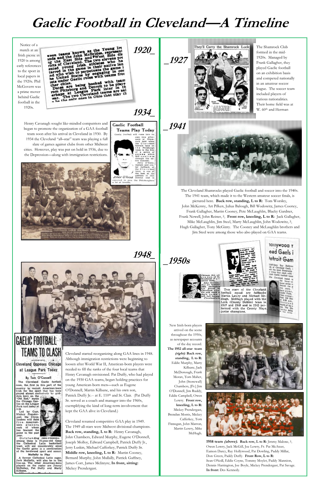 Gaelic Football in Cleveland—A Timeline