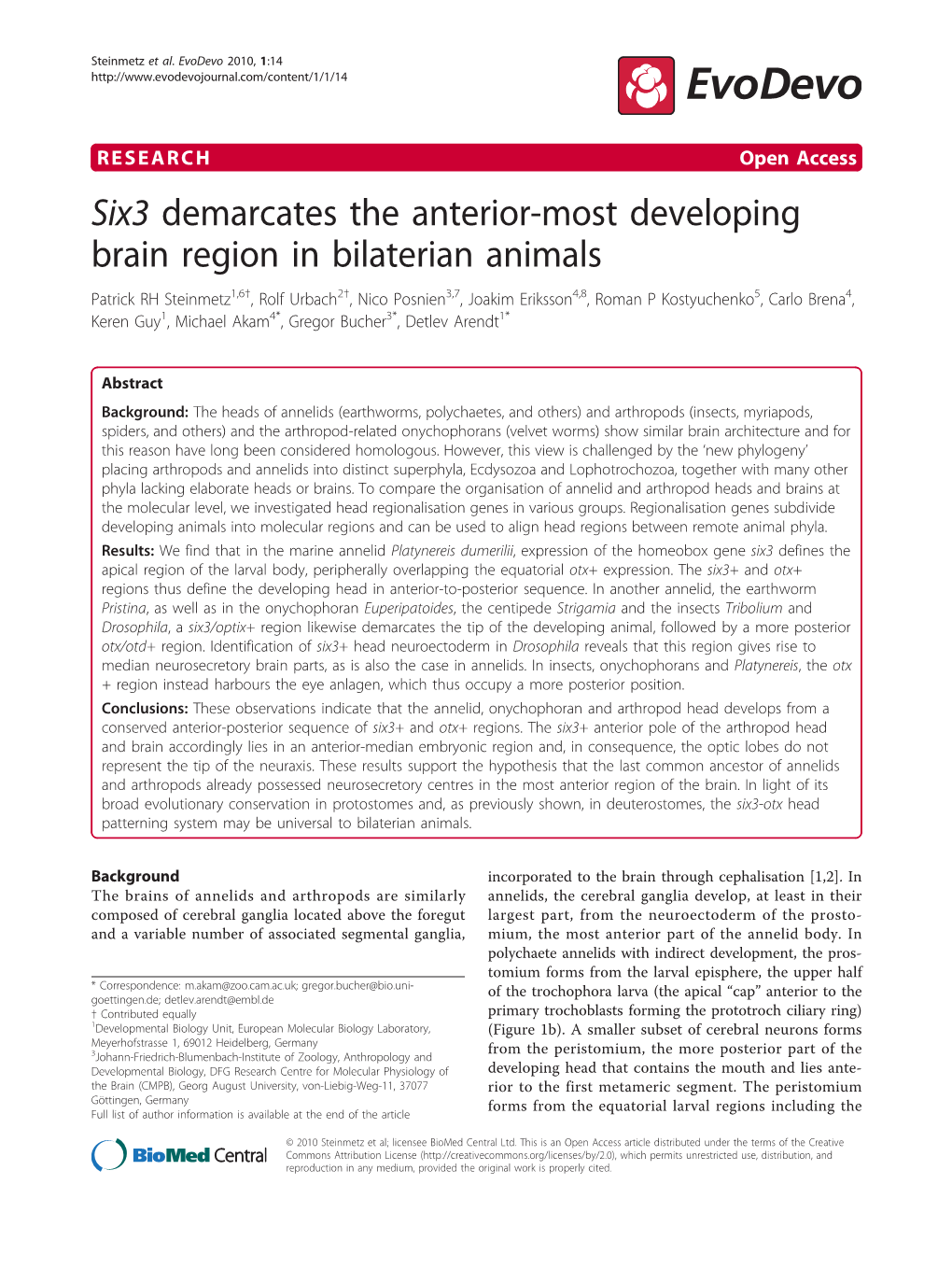 Six3 Demarcates the Anterior-Most Developing Brain Region In