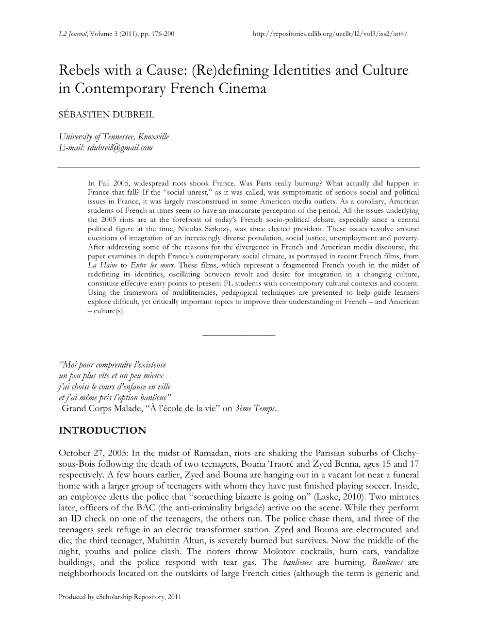 Defining Identities and Culture in Contemporary French Cinema