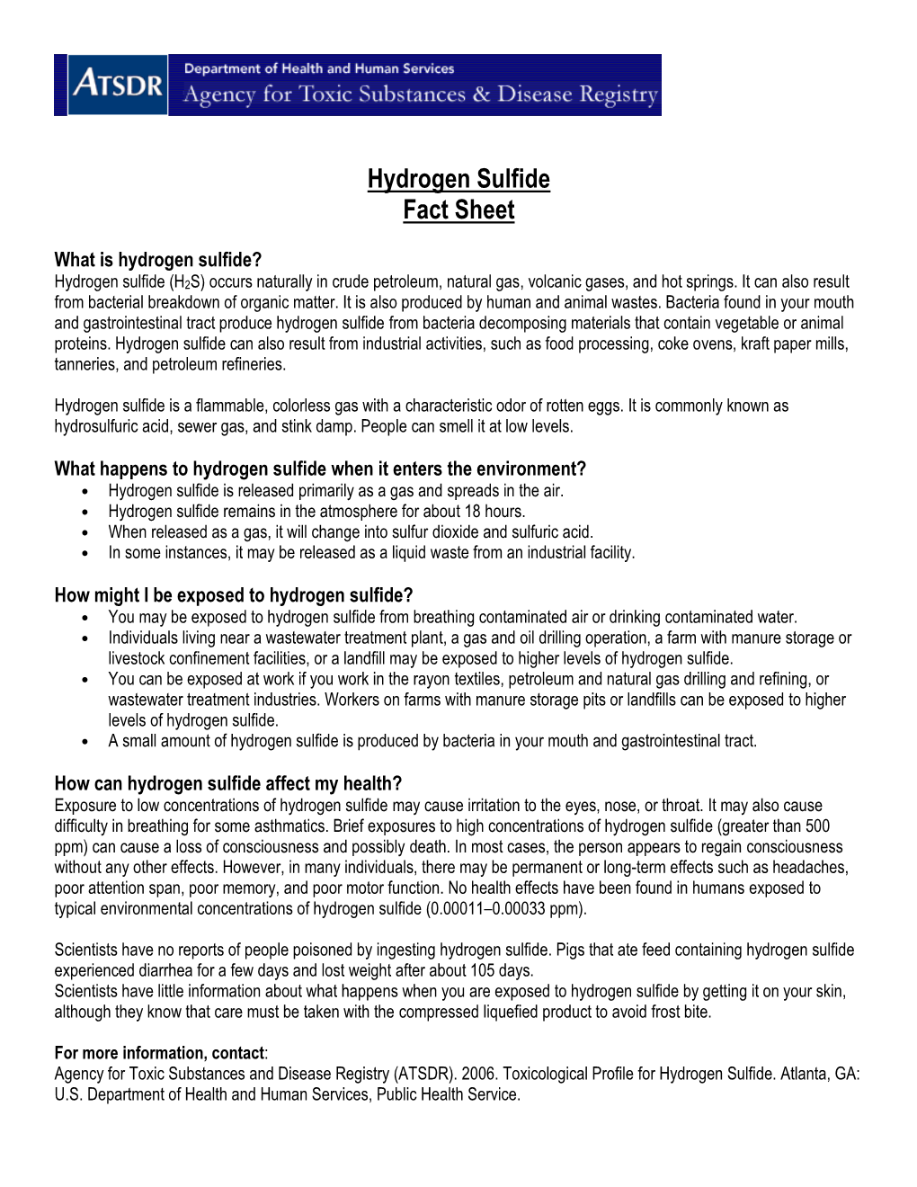 Hydrogen Sulfide Fact Sheet