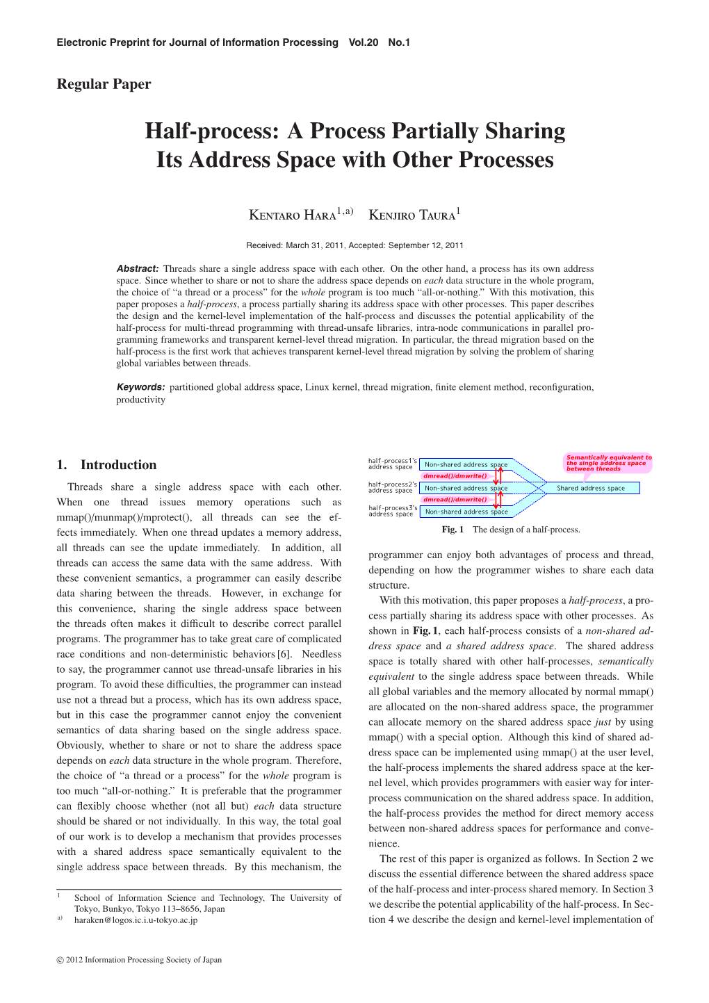 Half-Process: a Process Partially Sharing Its Address Space with Other Processes