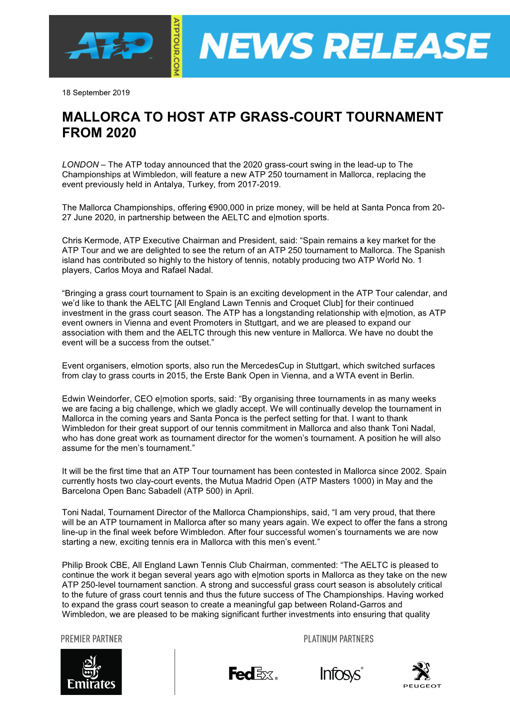 Mallorca to Host Atp Grass-Court Tournament from 2020