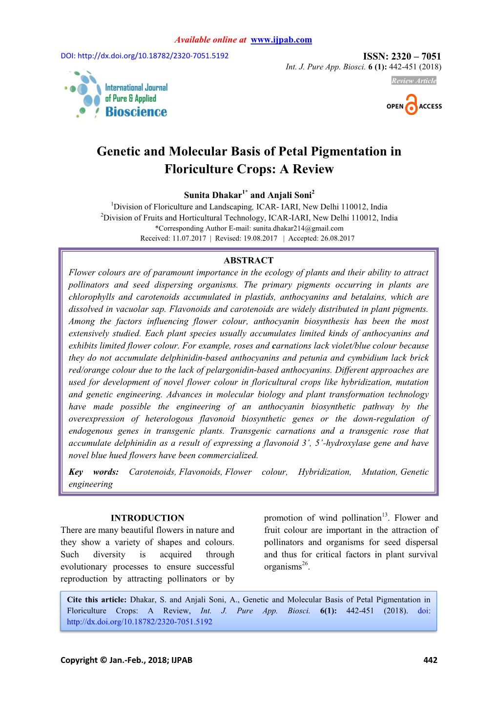 Genetic and Molecular Basis of Petal Pigmentation in Floriculture Crops: a Review