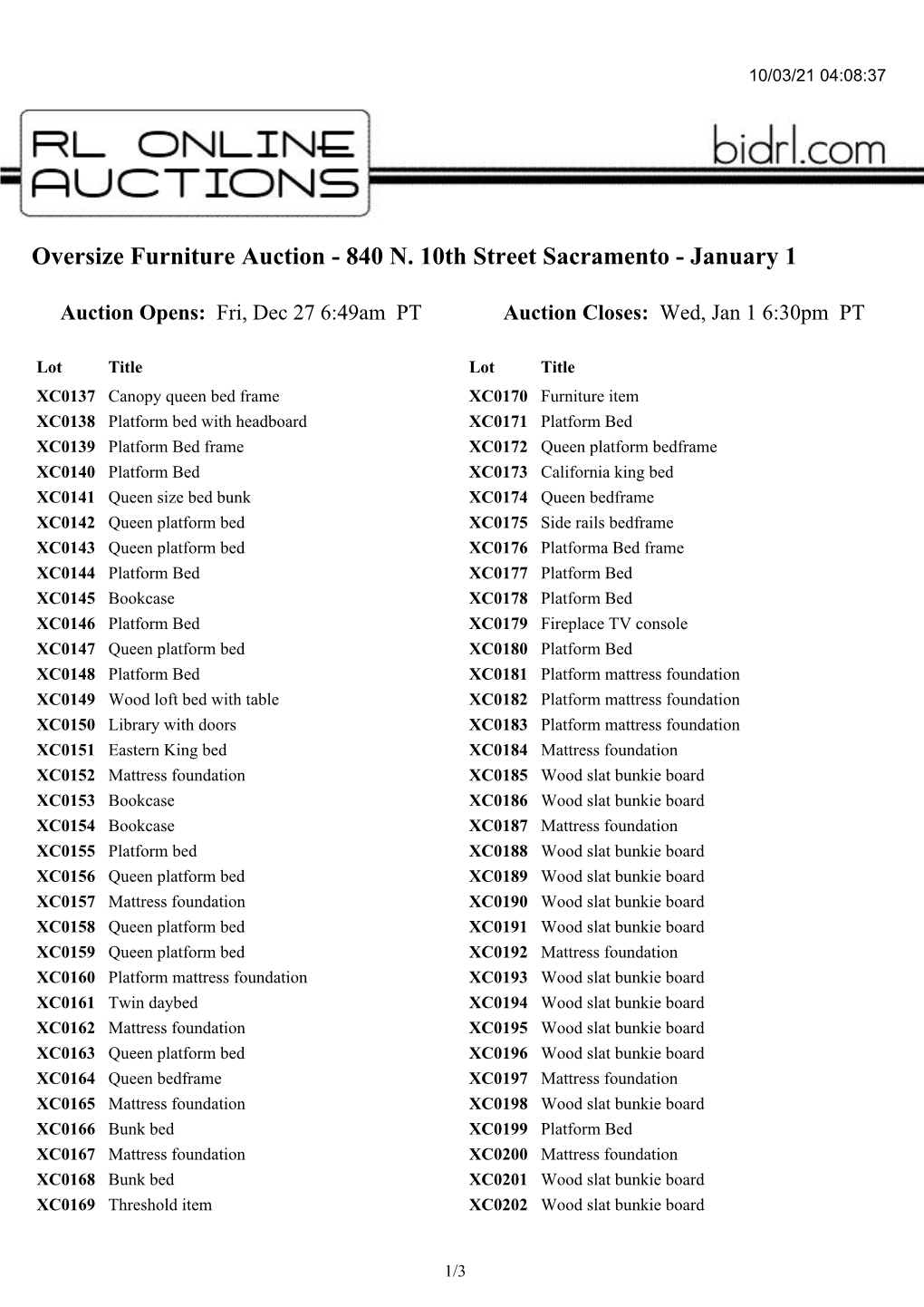 Oversize Furniture Auction - 840 N