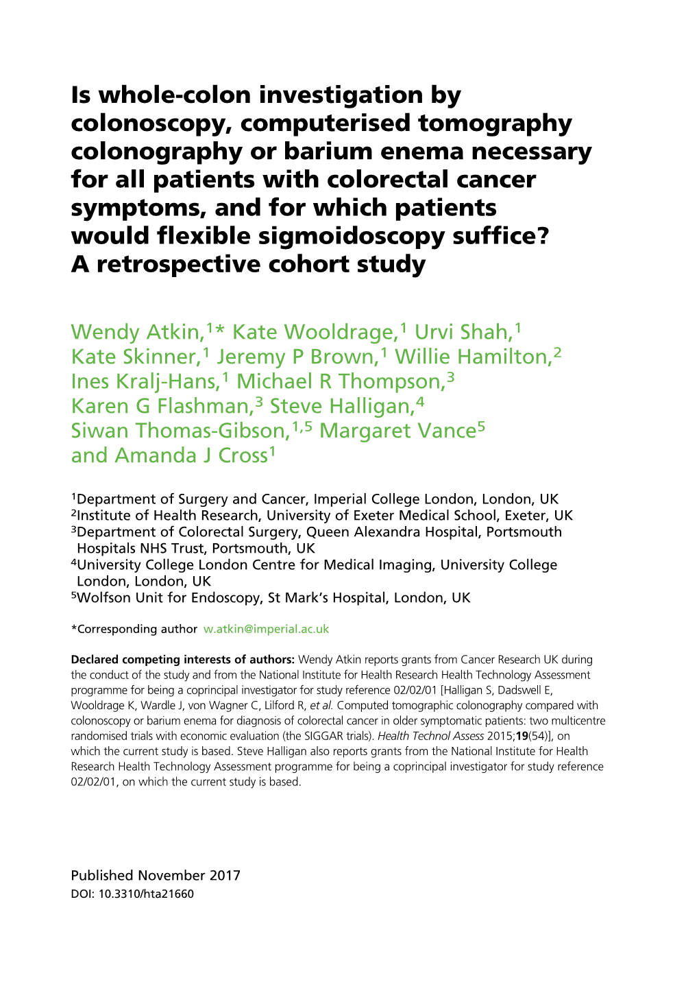 Is Whole-Colon Investigation by Colonoscopy, Computerised