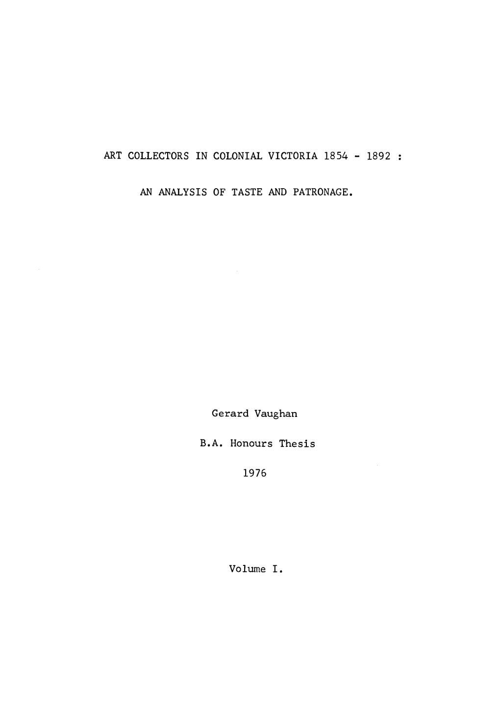 Art Collectors in Colonial Victoria 1854 - 1892