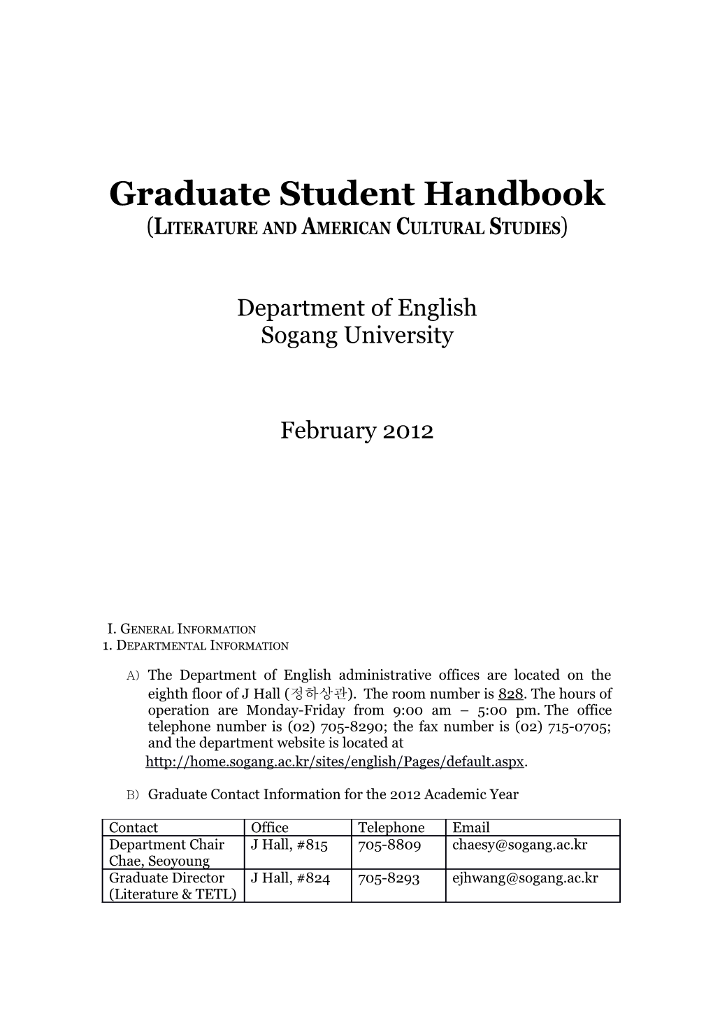 Graduate Student Handbook