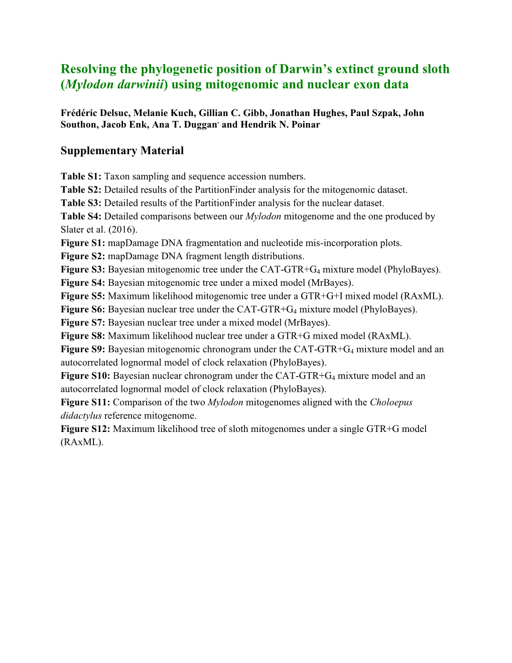 (Mylodon Darwinii) Using Mitogenomic and Nuclear Exon Data