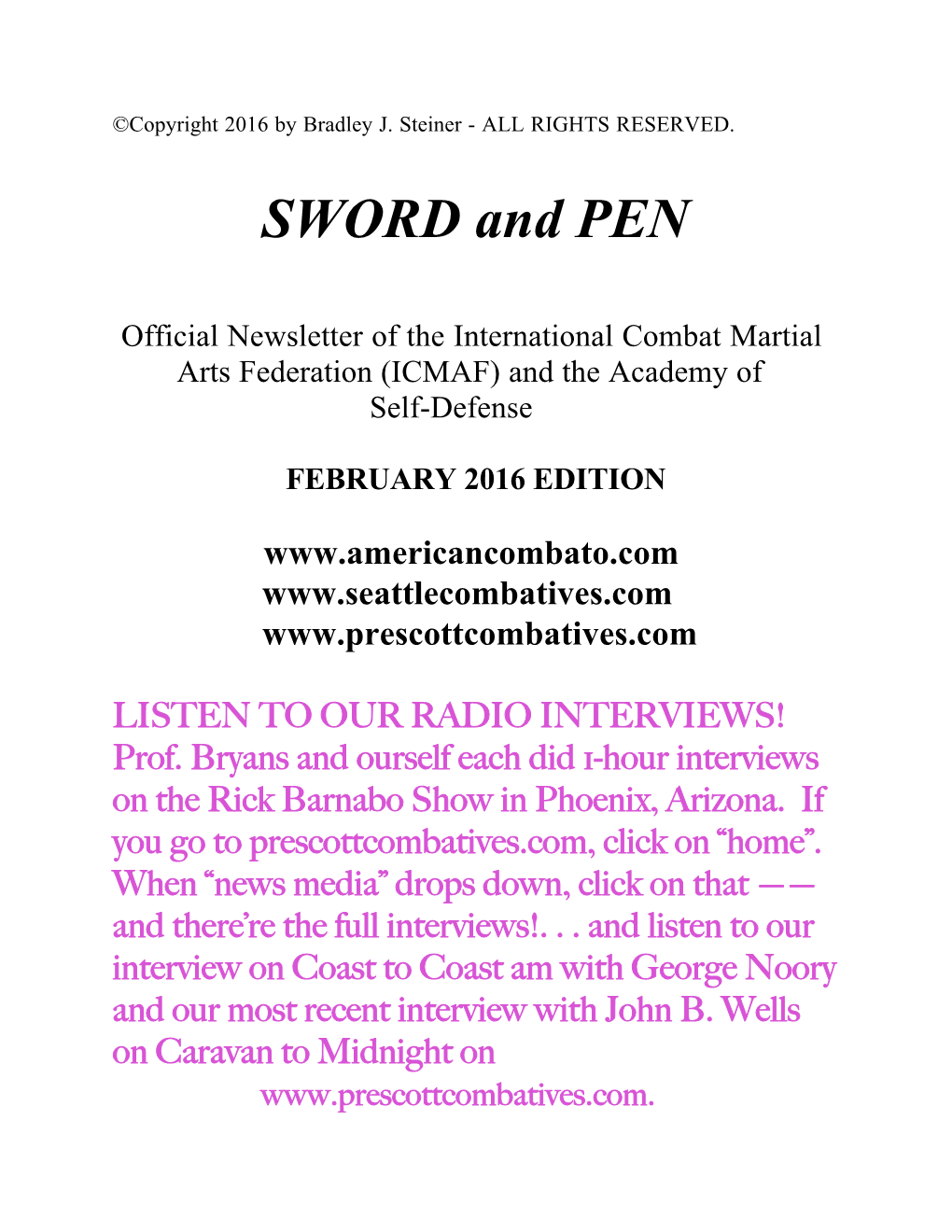 FEBRUARY 2016 SWORD and PEN.Cwk