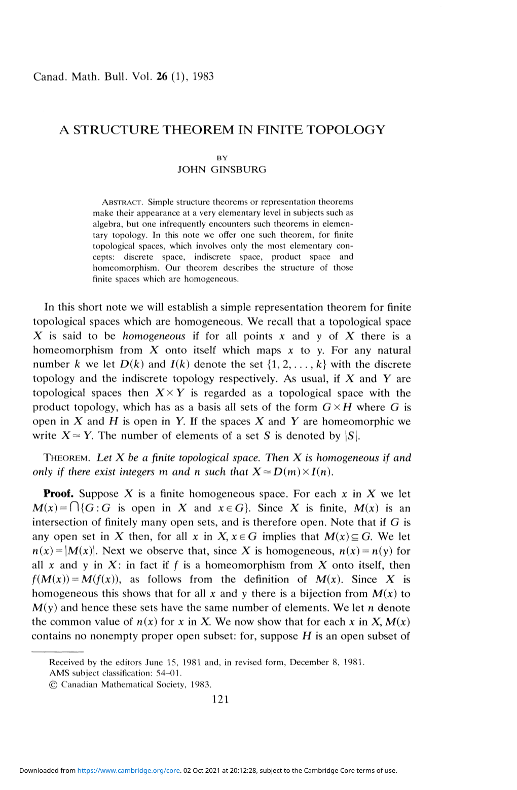 A Structure Theorem in Finite Topology