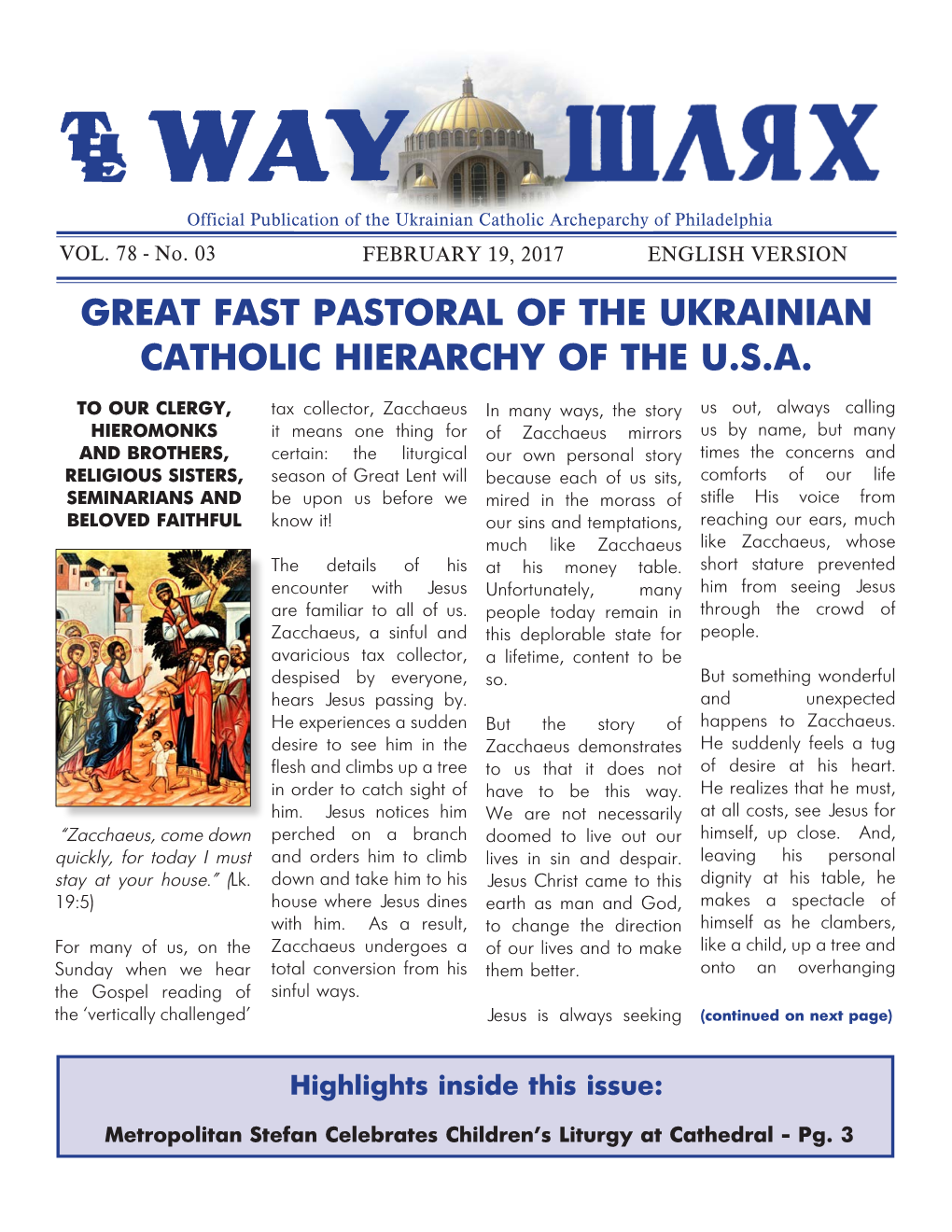 Great Fast Pastoral of the Ukrainian Catholic Hierarchy of the U.S.A