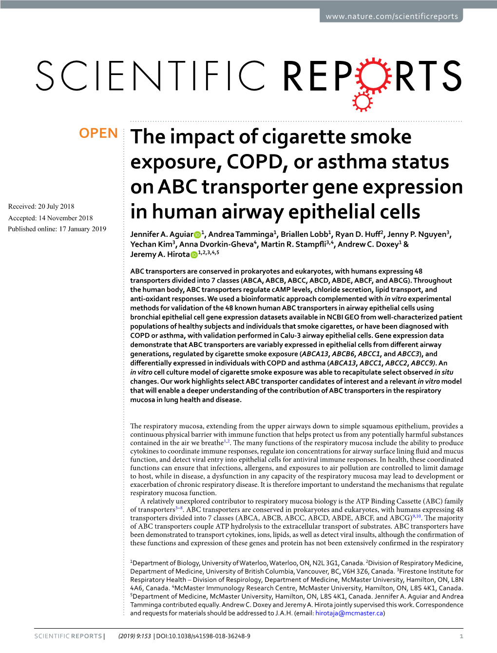 The Impact of Cigarette Smoke Exposure, COPD, Or Asthma Status