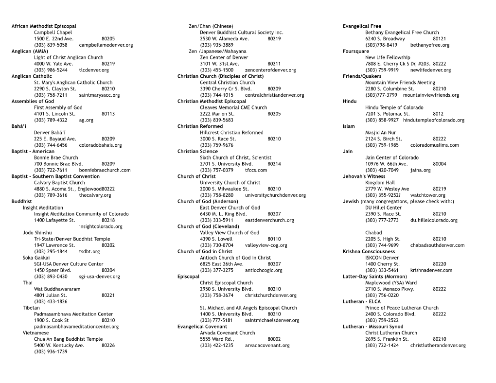 Local Worship Sites