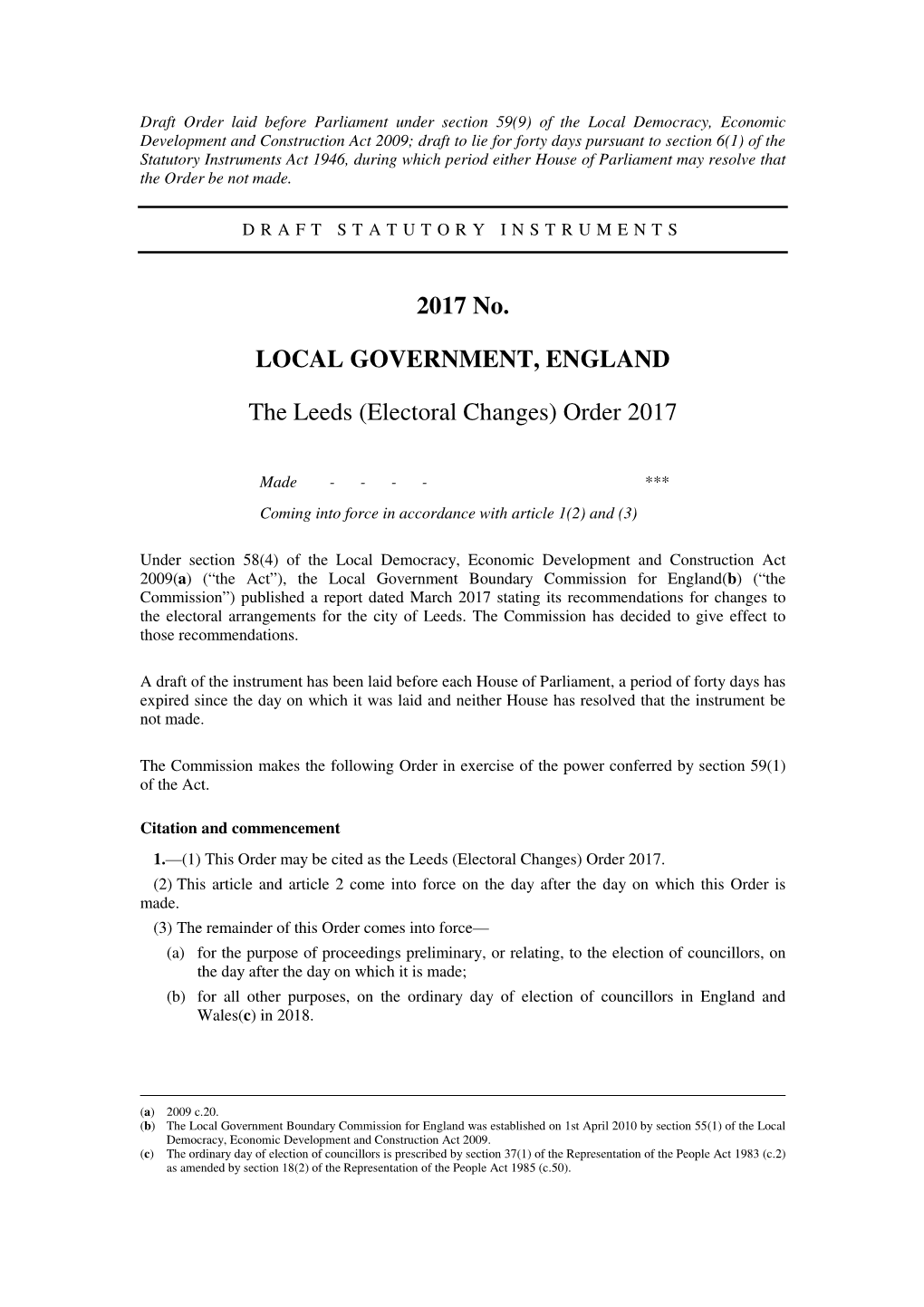 The Leeds (Electoral Changes) Order 2017