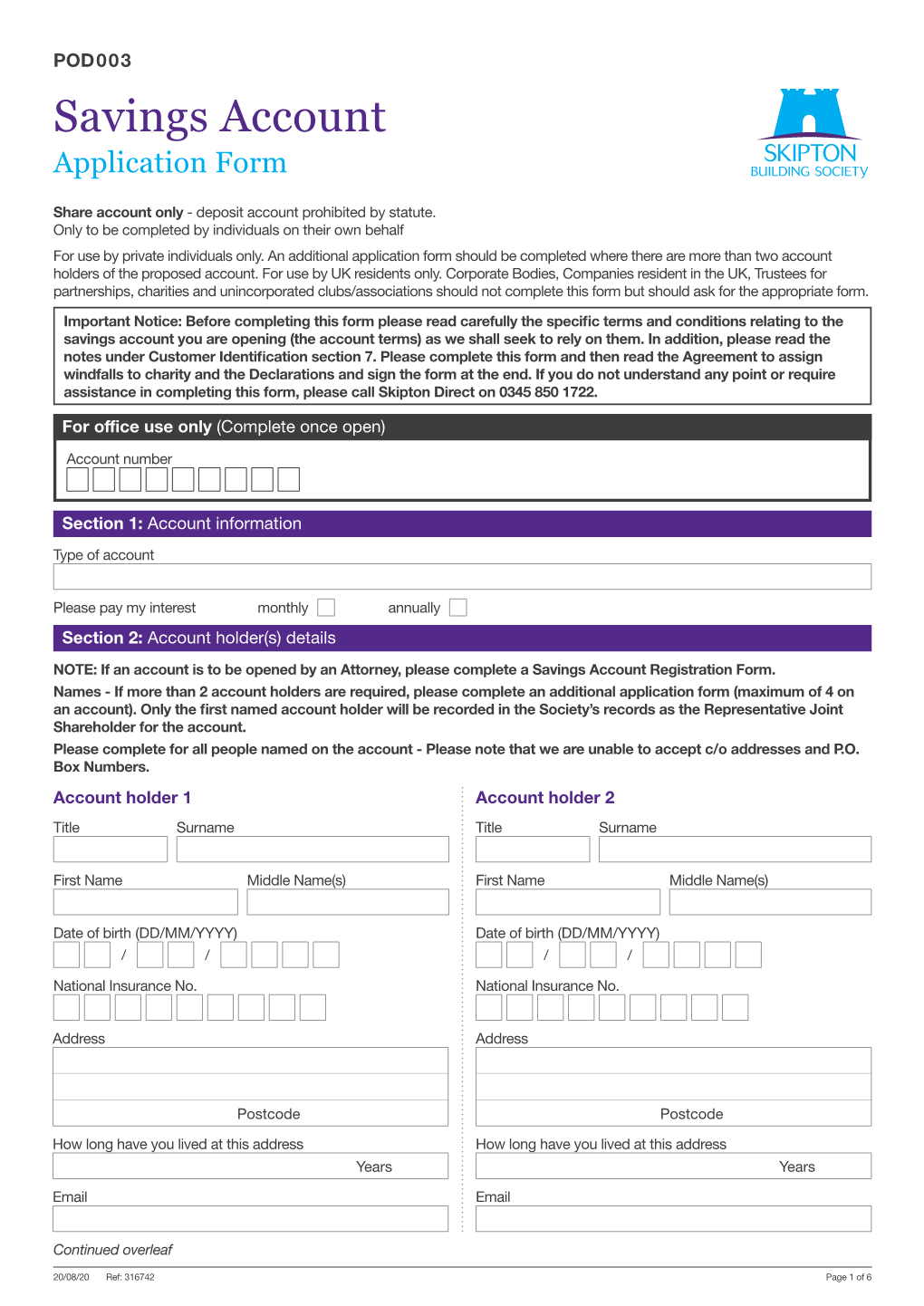 Savings Account Application Form