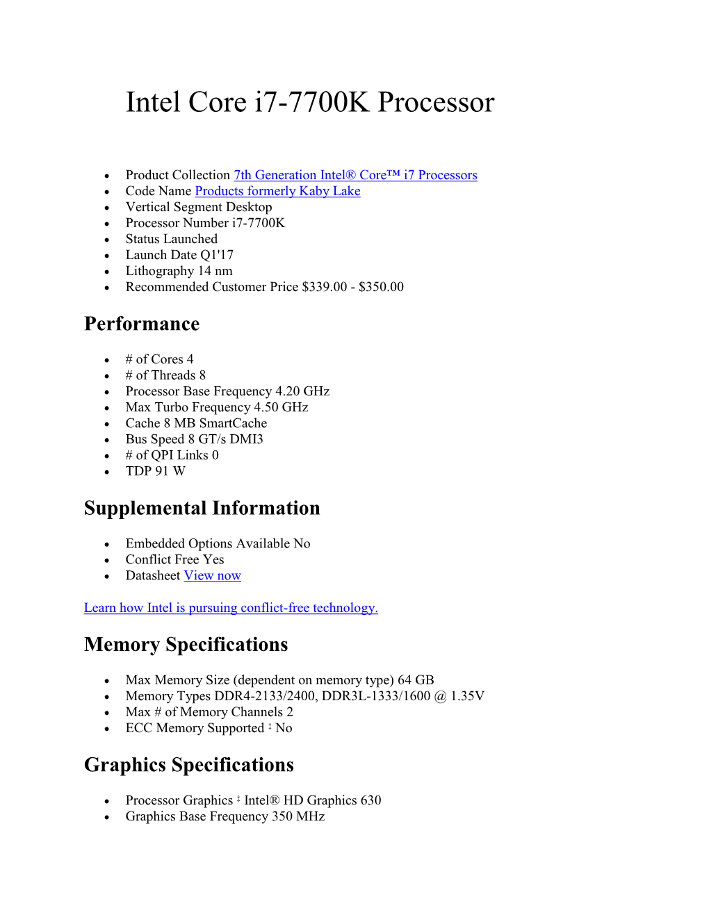 Intel Core I7-7700K Processor