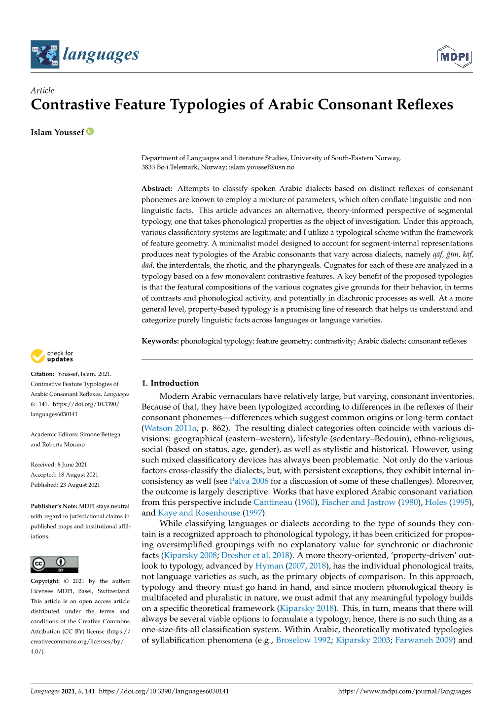 Contrastive Feature Typologies of Arabic Consonant Reflexes