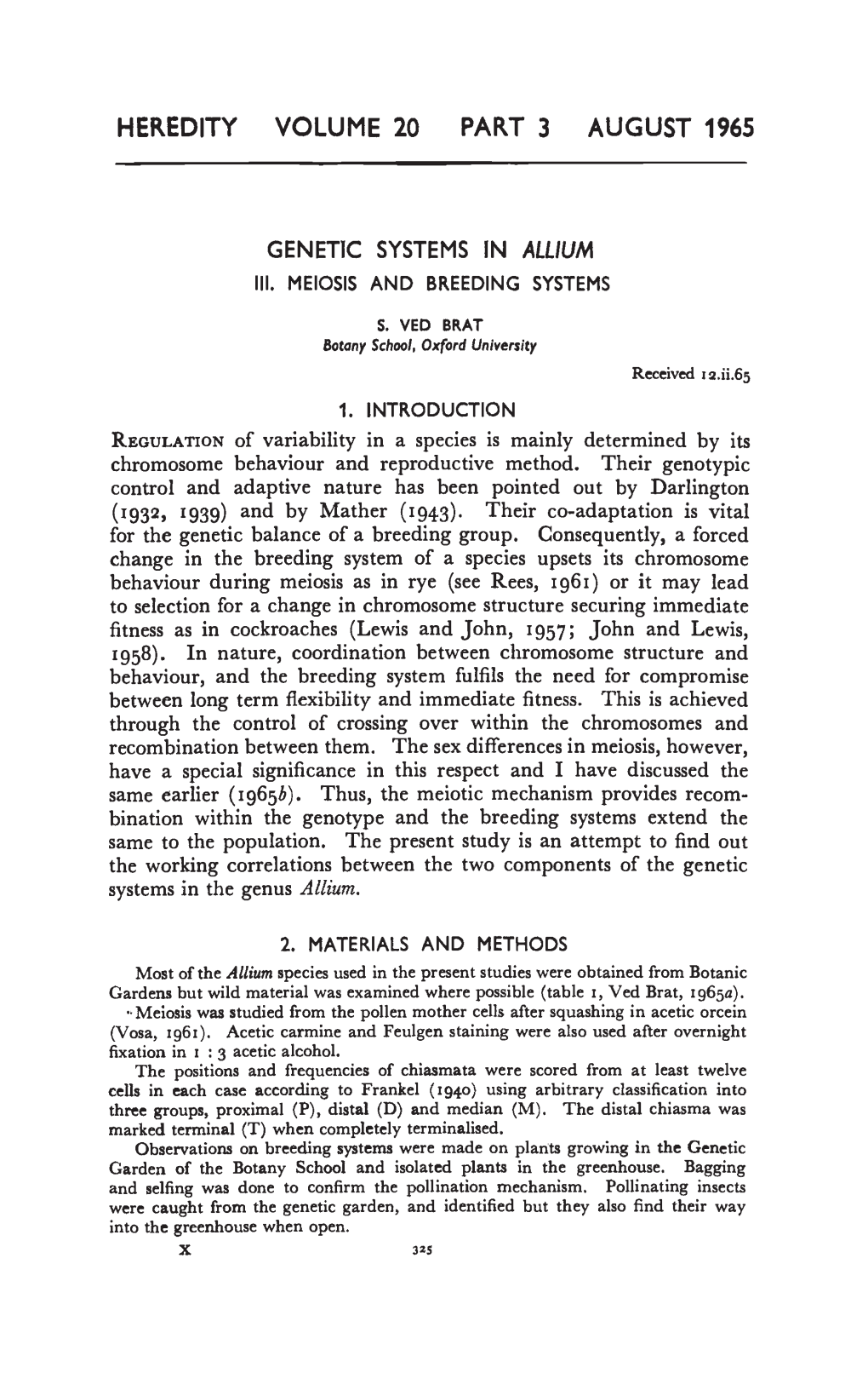 Heredity Volume 20 Part 3 August 1965