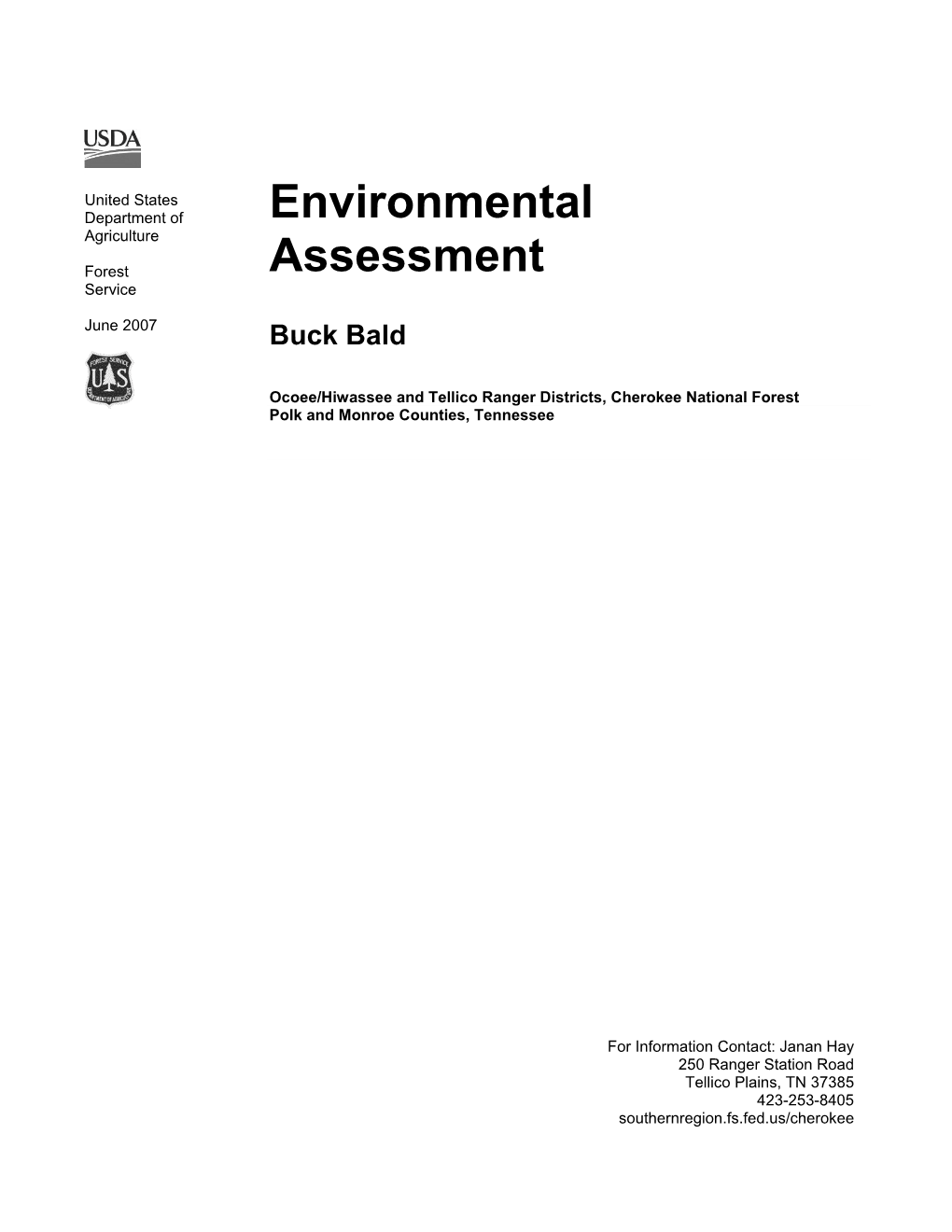 Environmental Assessment in Compliance with the National Environmental Policy Act (NEPA) and Other Relevant Federal and State Laws and Regulations