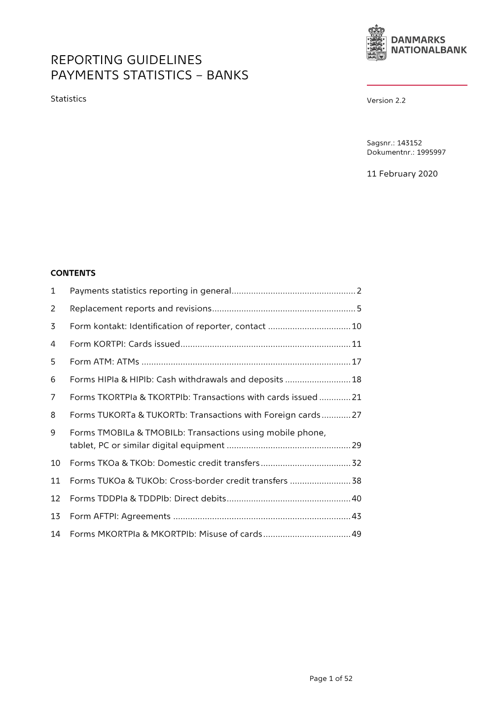 Reporting Guidelines Payments Statistics – Banks