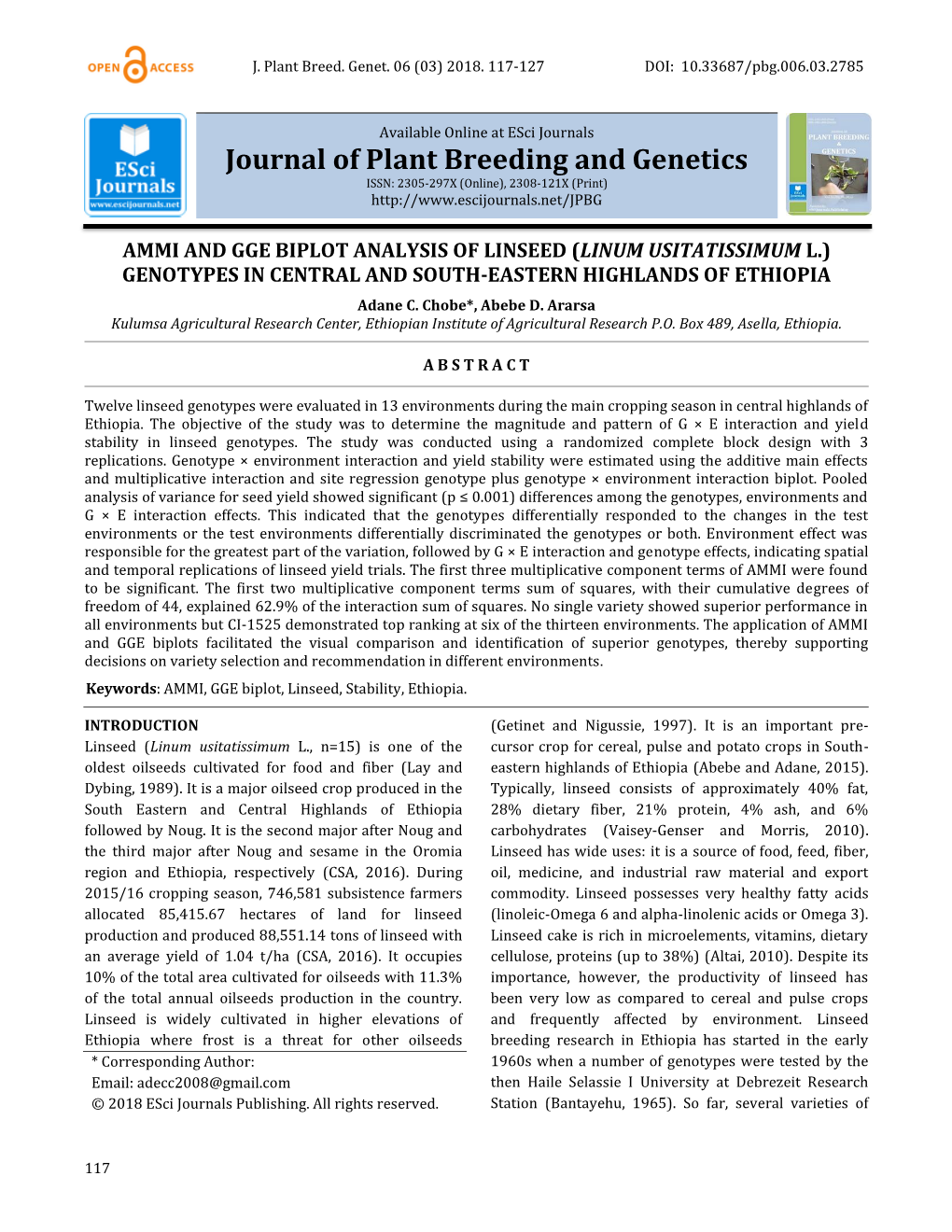 AMMI and GGE Biplot Analysis of Linseed (Linum Usitatissimum L)