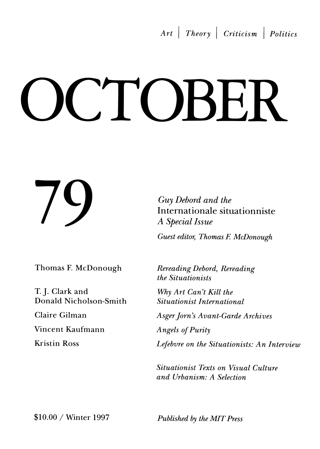 Internationale Situationniste 79 a Special Issue Guesteditor, Thomas F Mcdonough