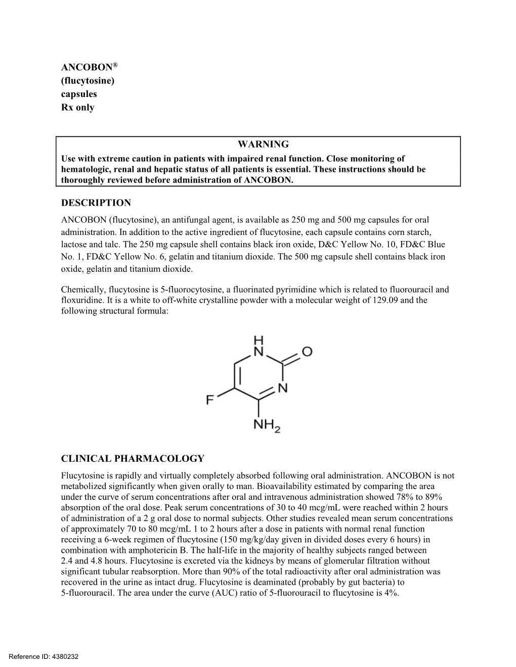 ANCOBON® (Flucytosine) Capsules Rx Only