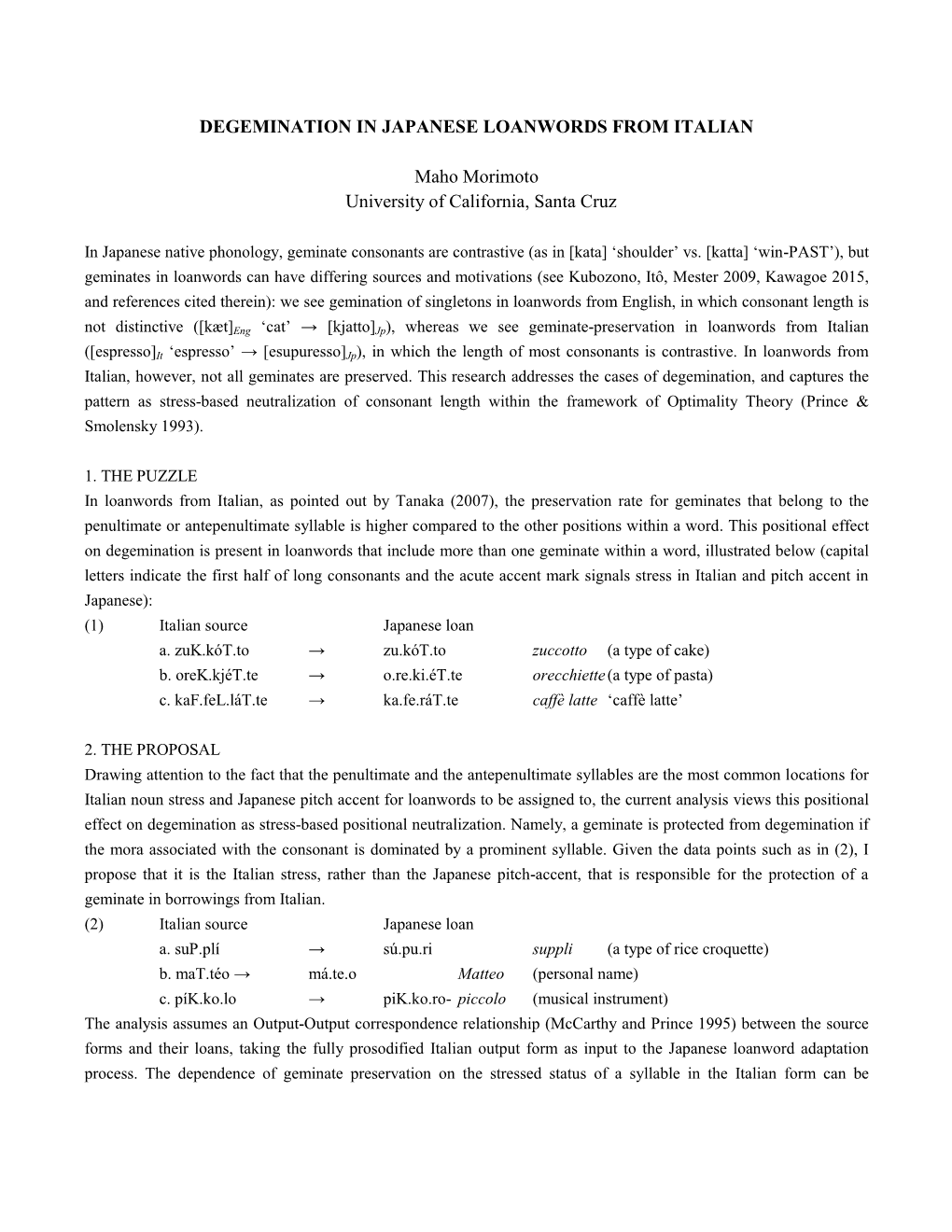 Degemination in Japanese Loanwords from Italian