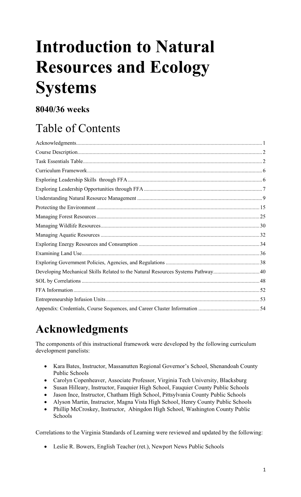 8040 Introduction to Natural Resources and Ecology Systems