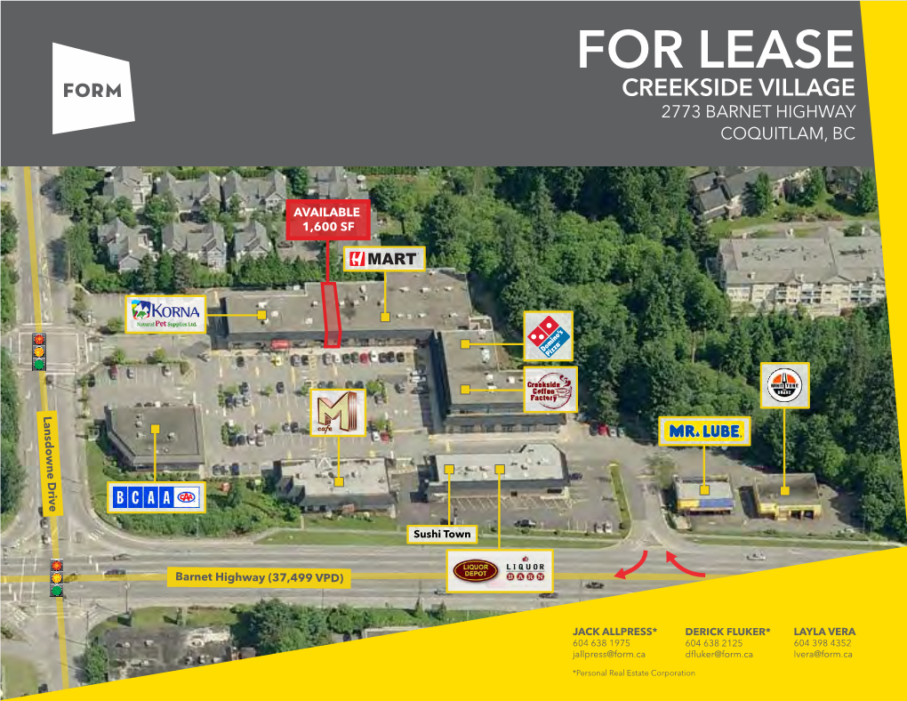 For Lease for Lease2773 Barnet Highway Coquitlam, Bc Creekside Village 2773 Barnet Highway Coquitlam, Bc