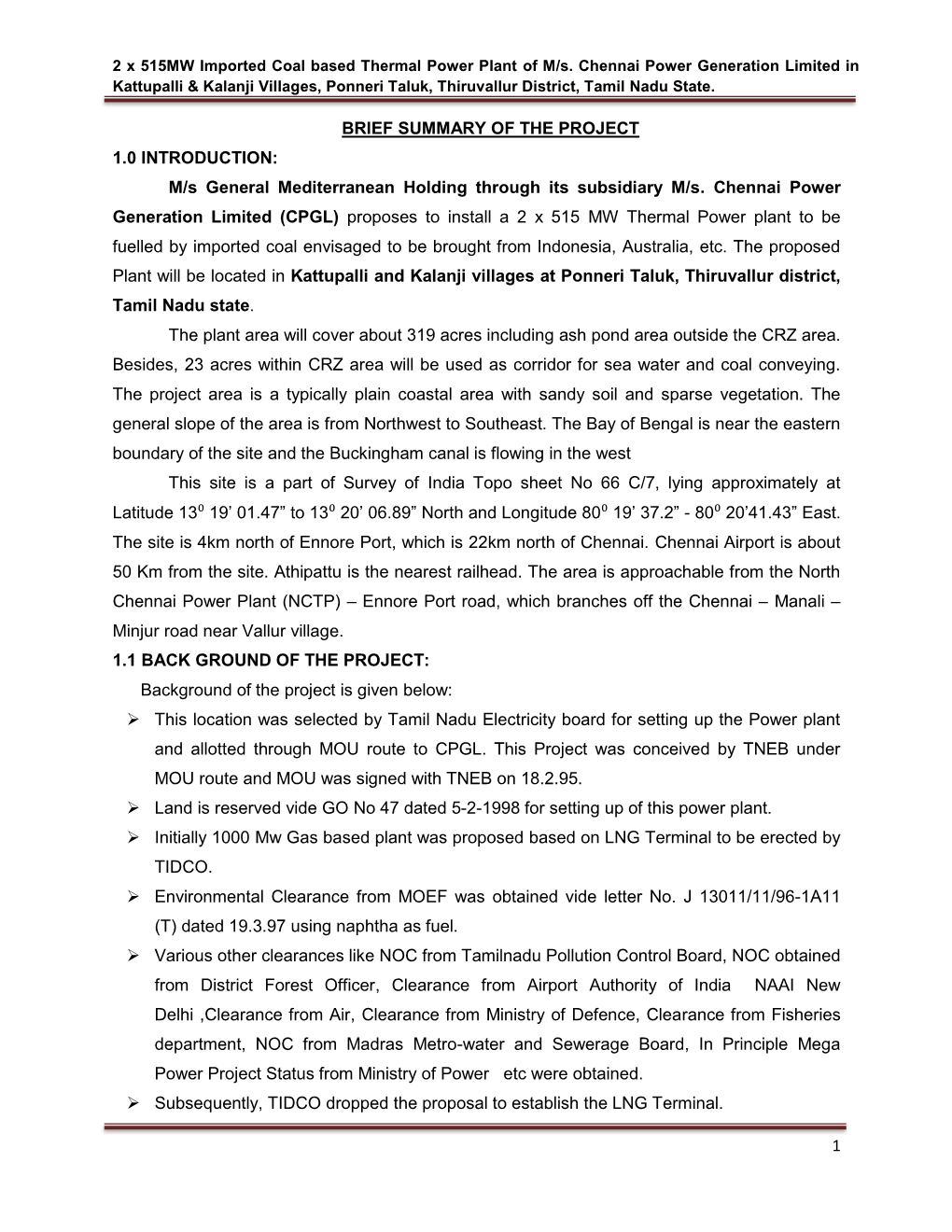 2 X 515MW Imported Coal Based Thermal Power Plant of M/S