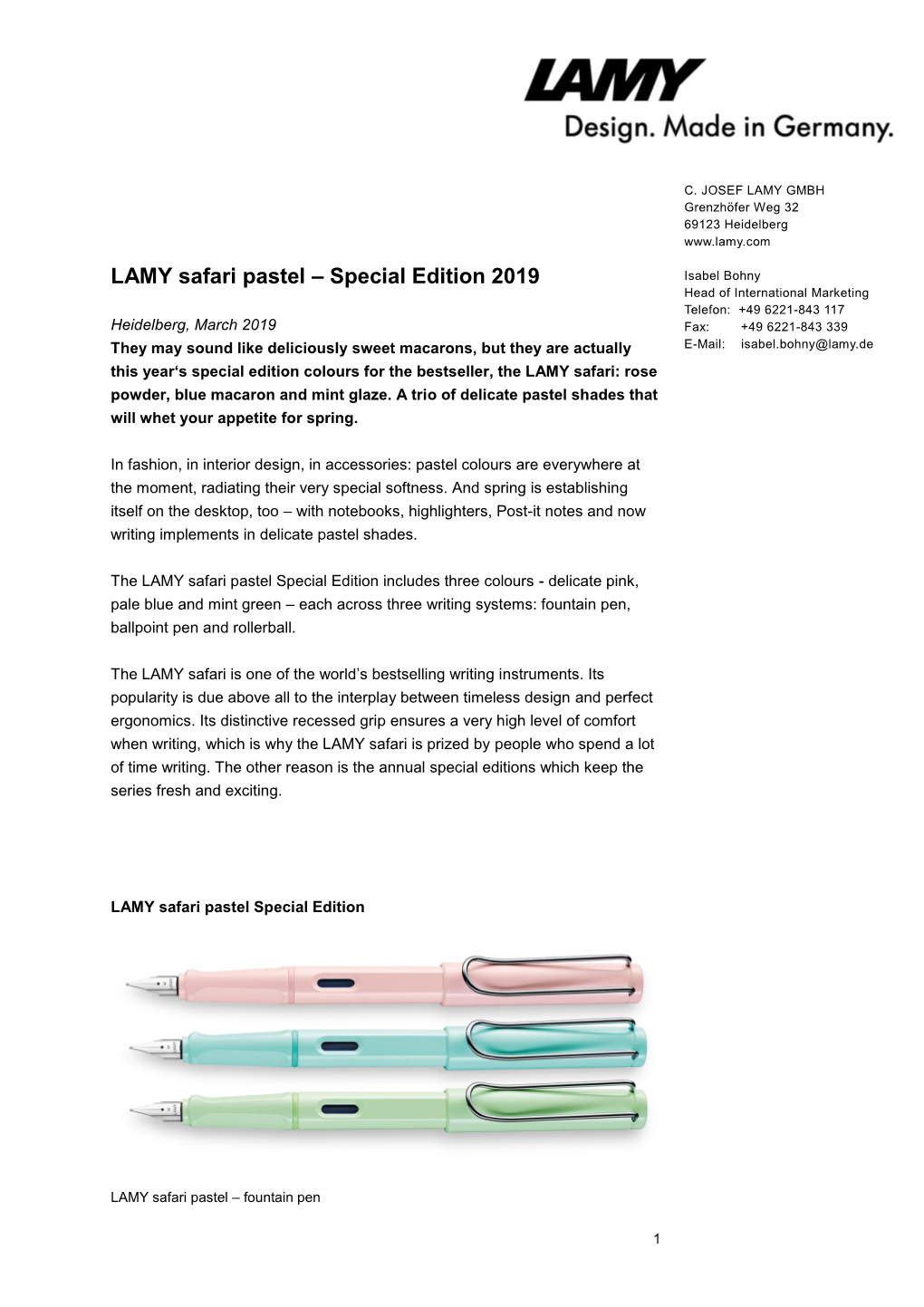 LAMY Safari Pastel – Special Edition 2019