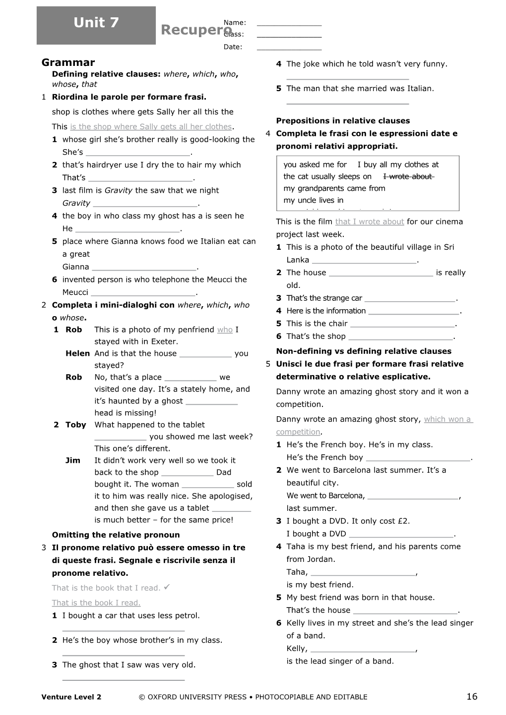 Defining Relative Clauses: Where, Which, Who, Whose, That