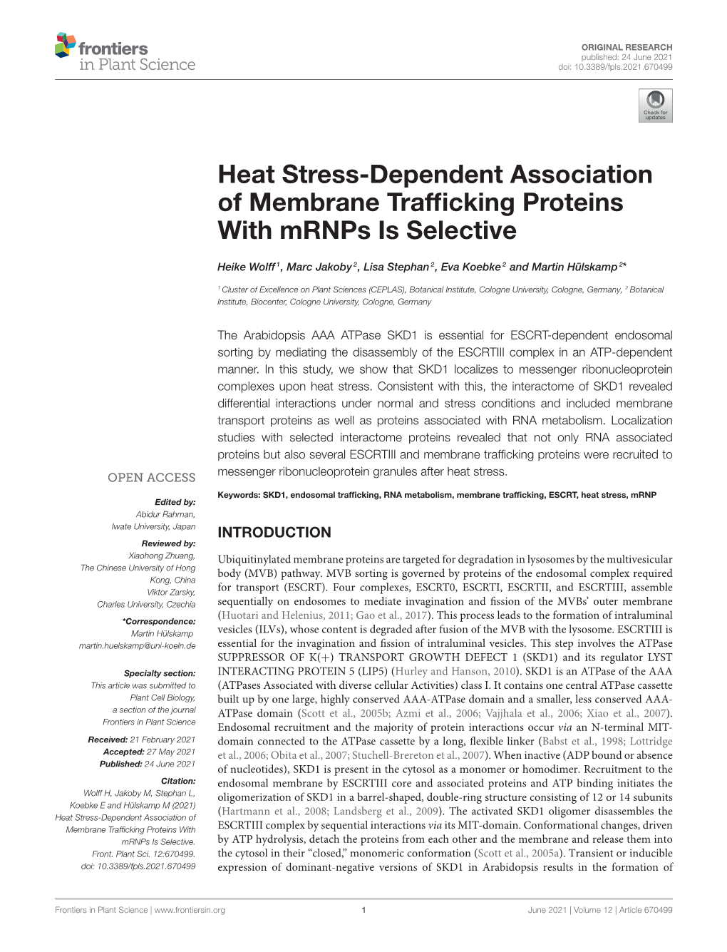 Heat Stress-Dependent Association of Membrane Trafficking Proteins