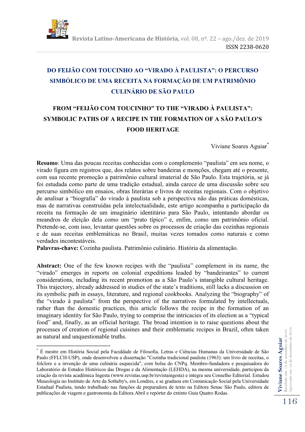 Revista Latino-Americana De História, Vol. 08, Nº. 22 – Ago./Dez. De 2019 ISSN 2238-0620