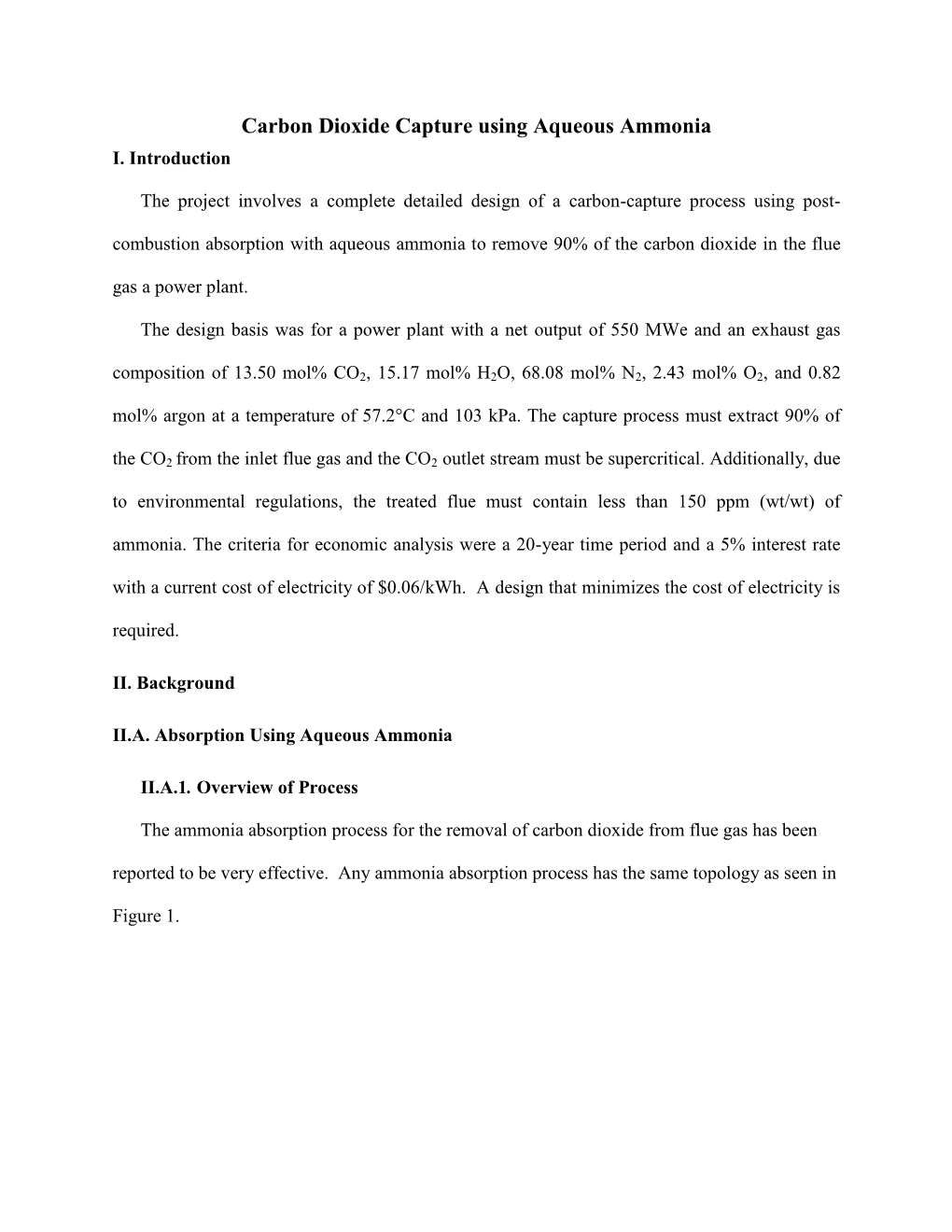 Carbon Dioxide Capture Using Aqueous Ammonia I