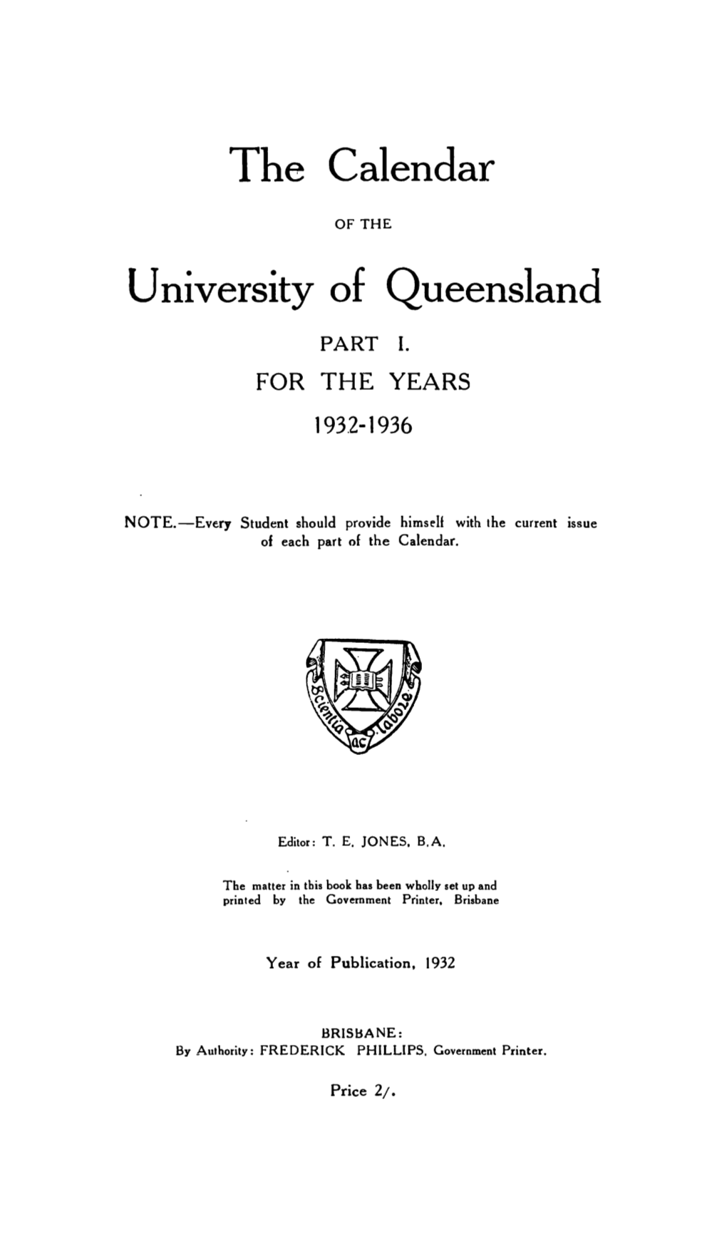 The Calendar University of Queensland