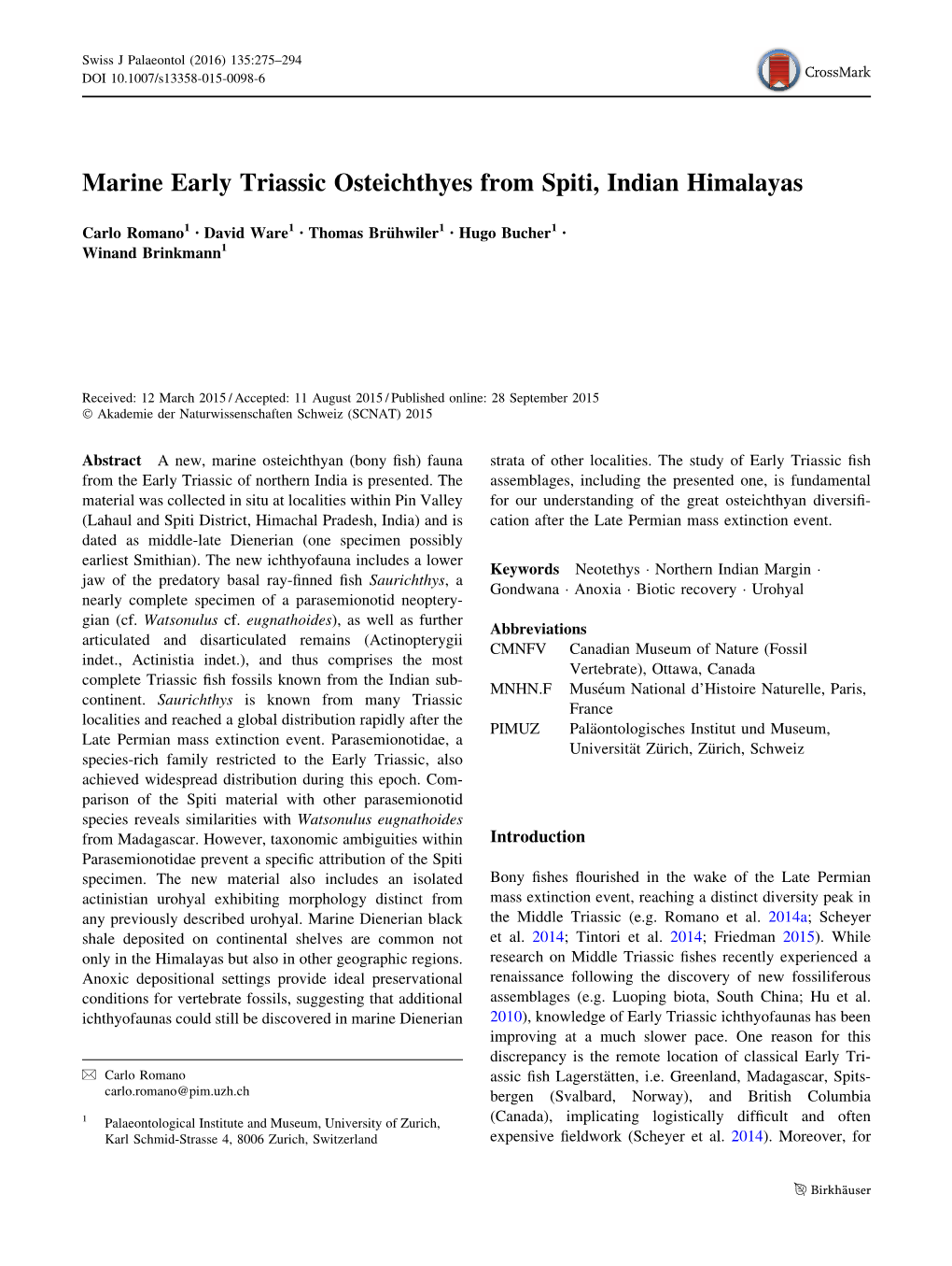 Marine Early Triassic Osteichthyes from Spiti, Indian Himalayas